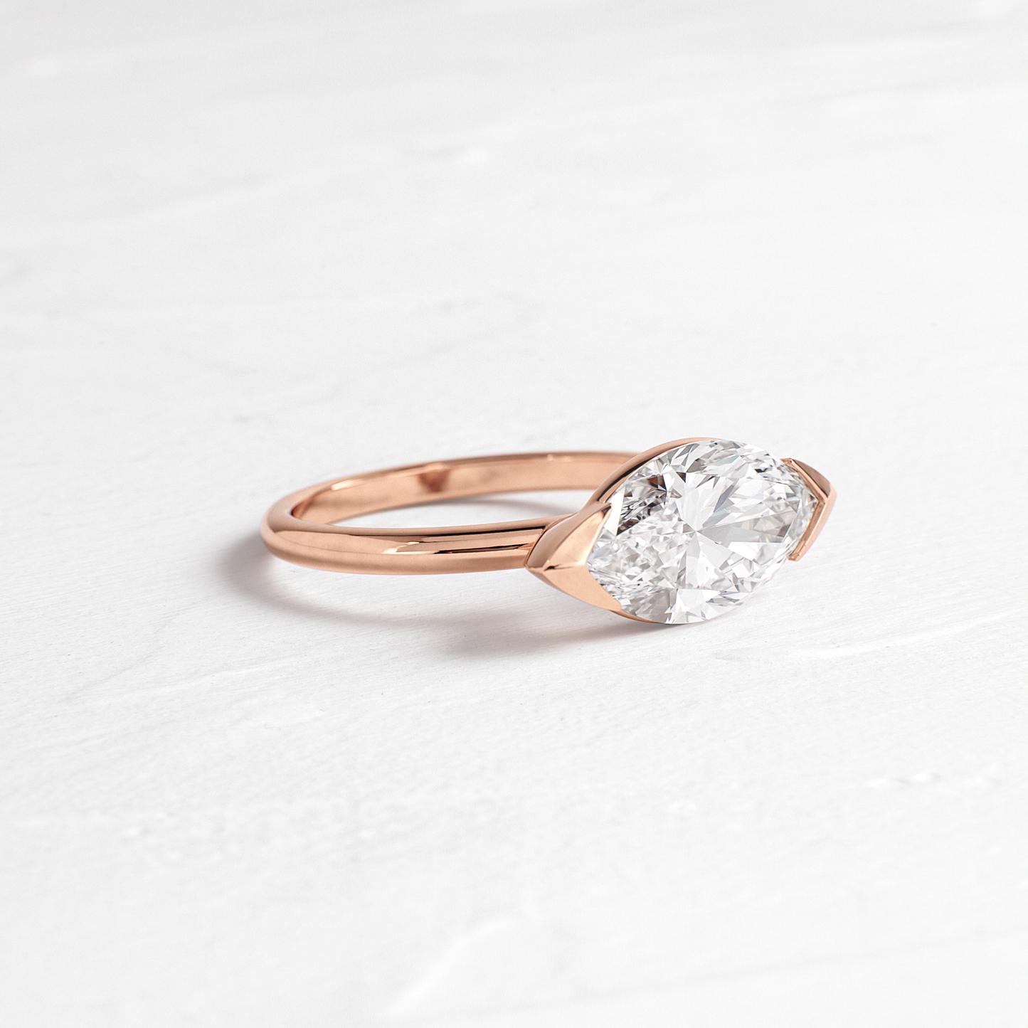East West Solitaire Half Bezel-Marquise Lab Grown Diamond Engagement Ring