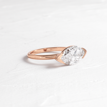 East West Solitaire Half Bezel-Marquise Lab Grown Diamond Engagement Ring