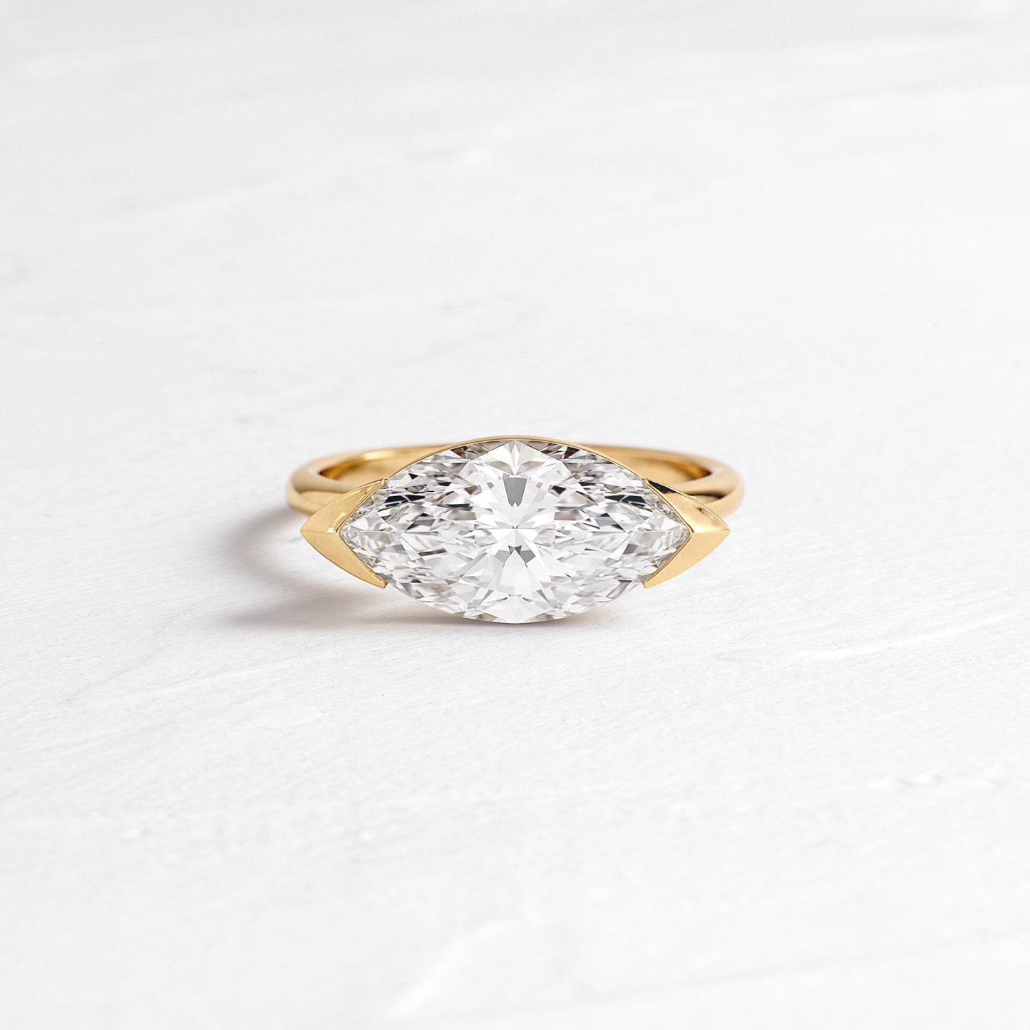 East West Solitaire Half Bezel-Marquise Lab Grown Diamond Engagement Ring