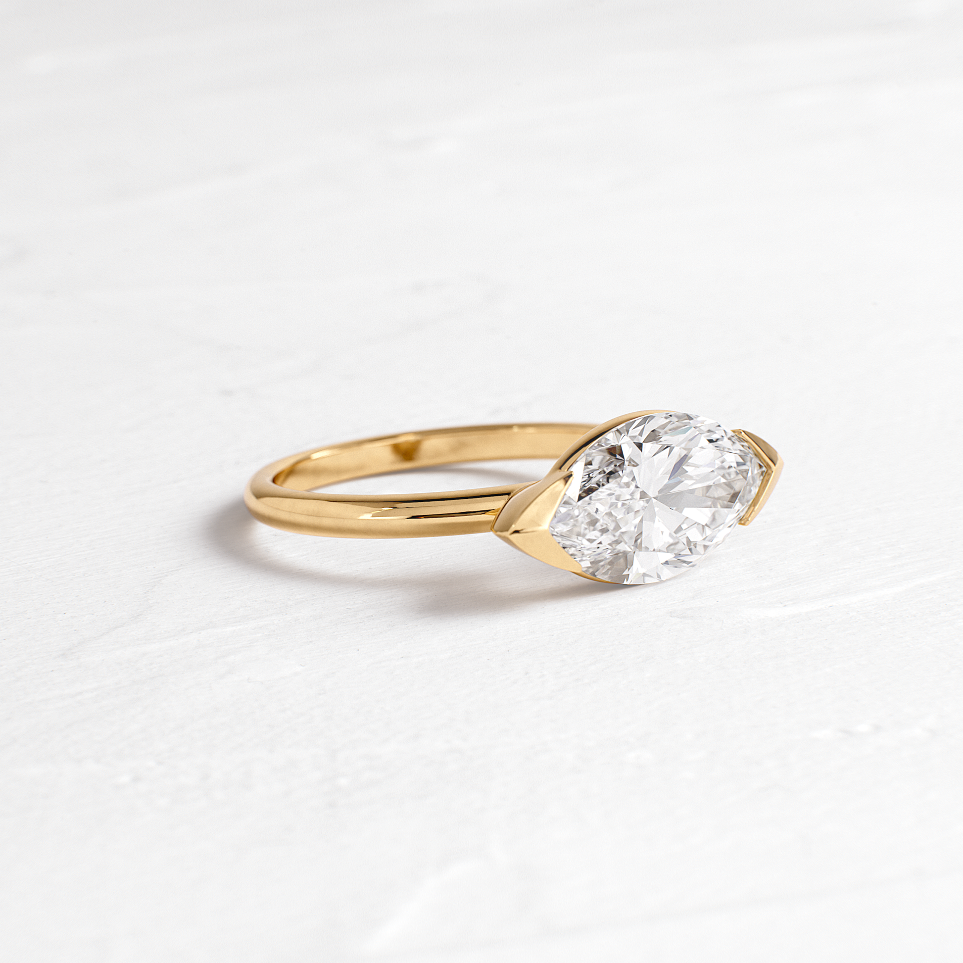 East West Solitaire Half Bezel-Marquise Lab Grown Diamond Engagement Ring