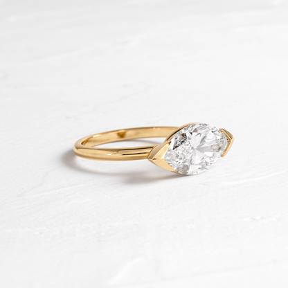 East West Solitaire Half Bezel-Marquise Lab Grown Diamond Engagement Ring
