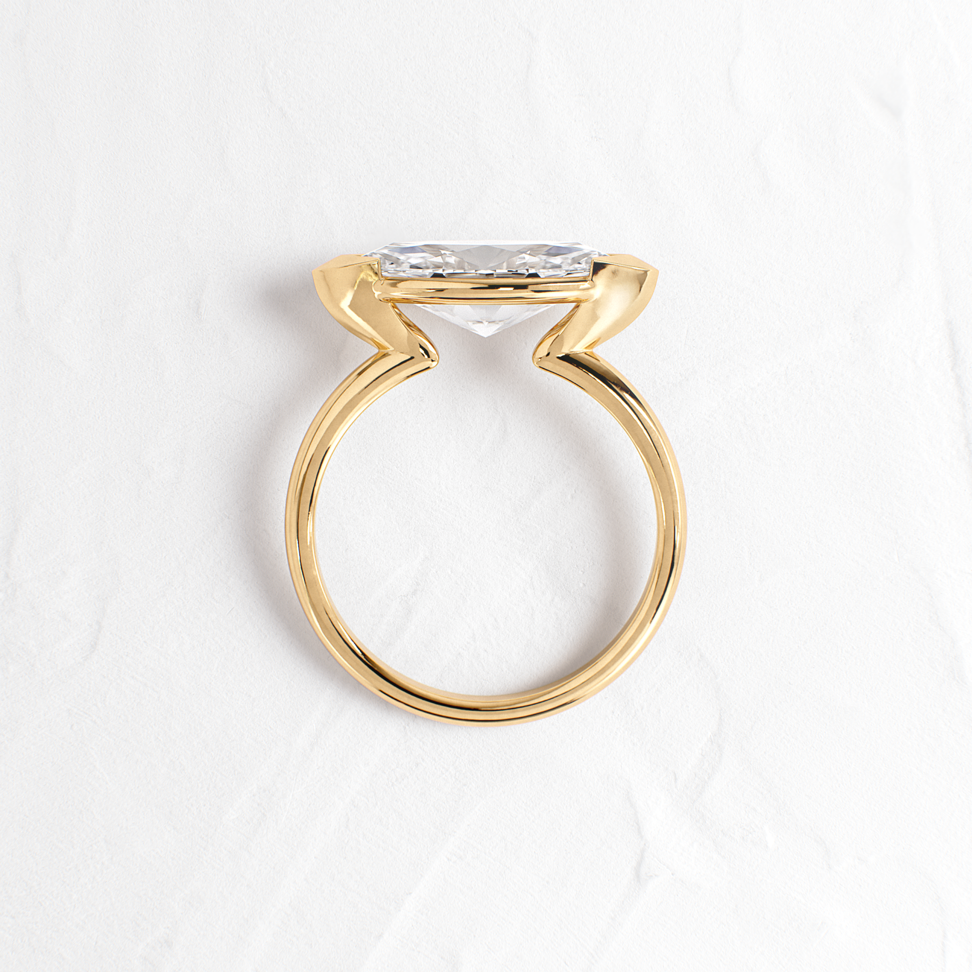 East West Solitaire Half Bezel-Marquise Lab Grown Diamond Engagement Ring