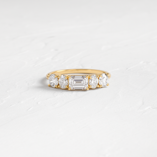 Five Stone- 1.23 CT Oval, Round & Emerald Lab Grown Diamond Wedding Band