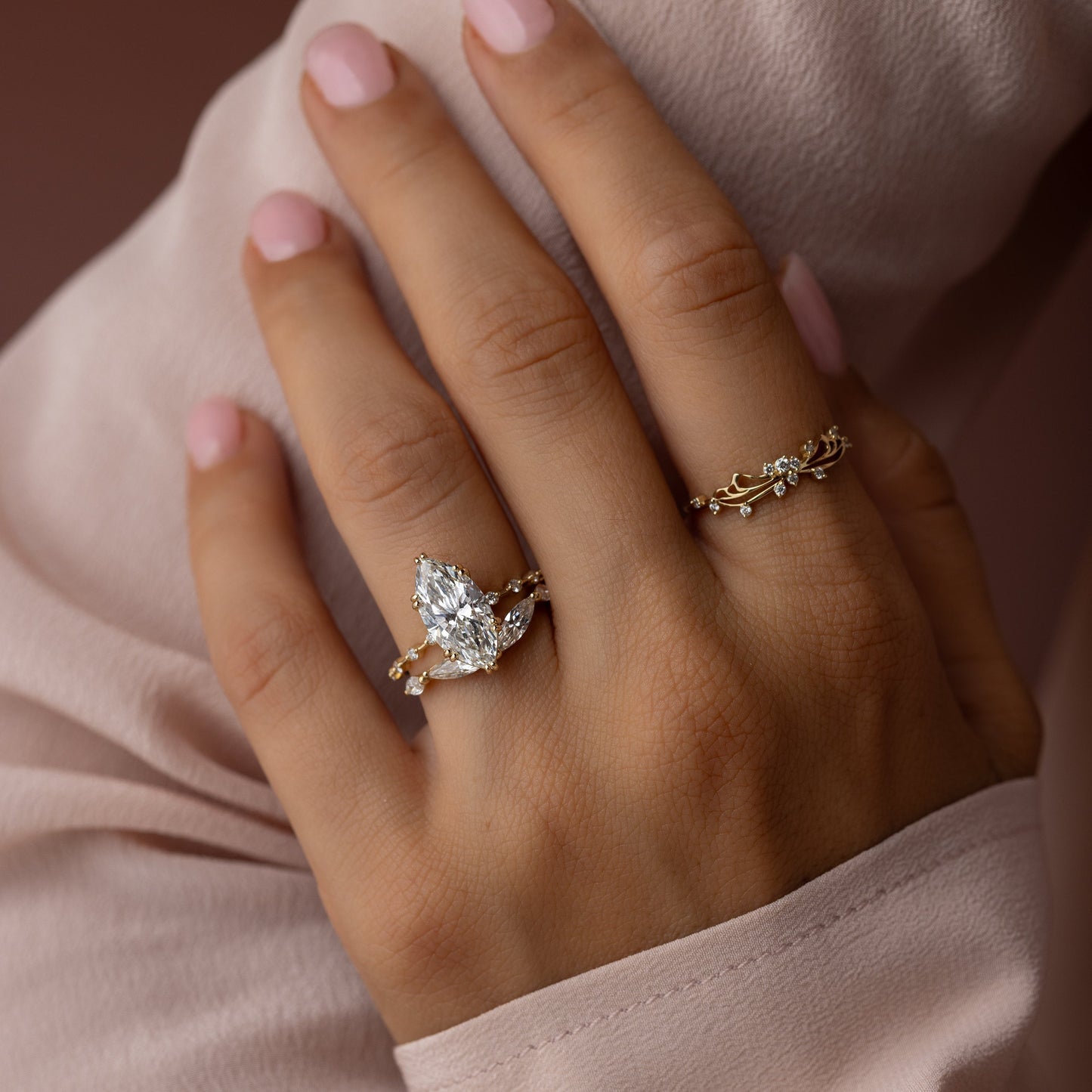 Pave Double Prong-Marquise Lab Grown Diamond Engagement Ring