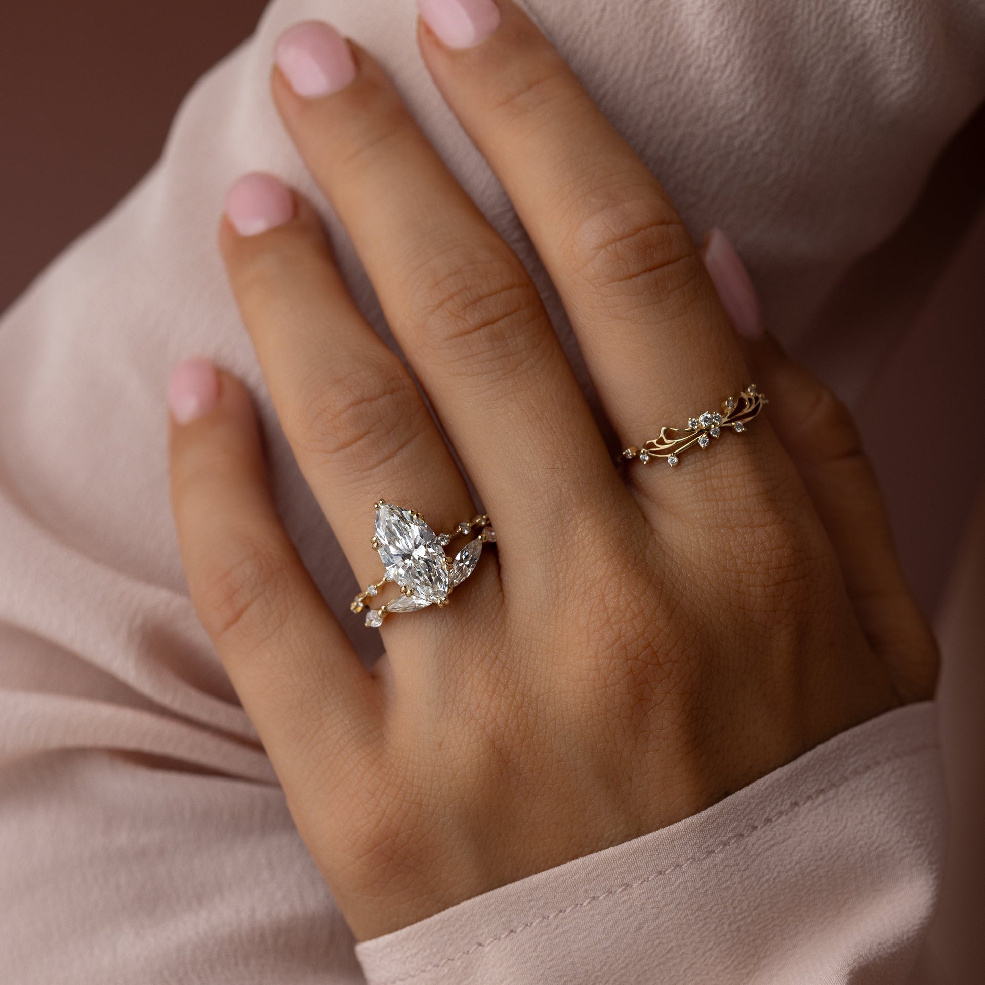 Pave Double Prong-Marquise Lab Grown Diamond Engagement Ring