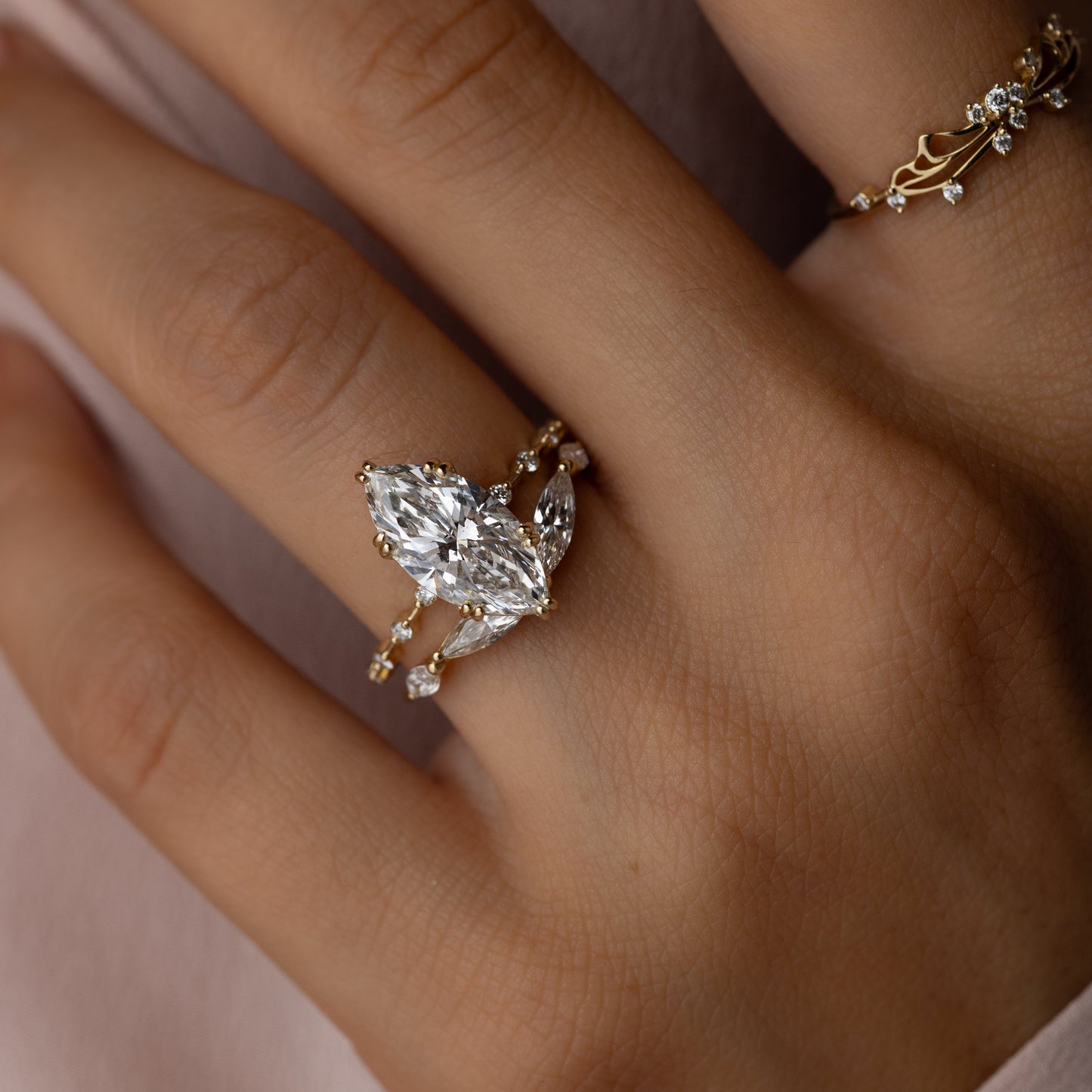 Pave Double Prong-Marquise Lab Grown Diamond Engagement Ring