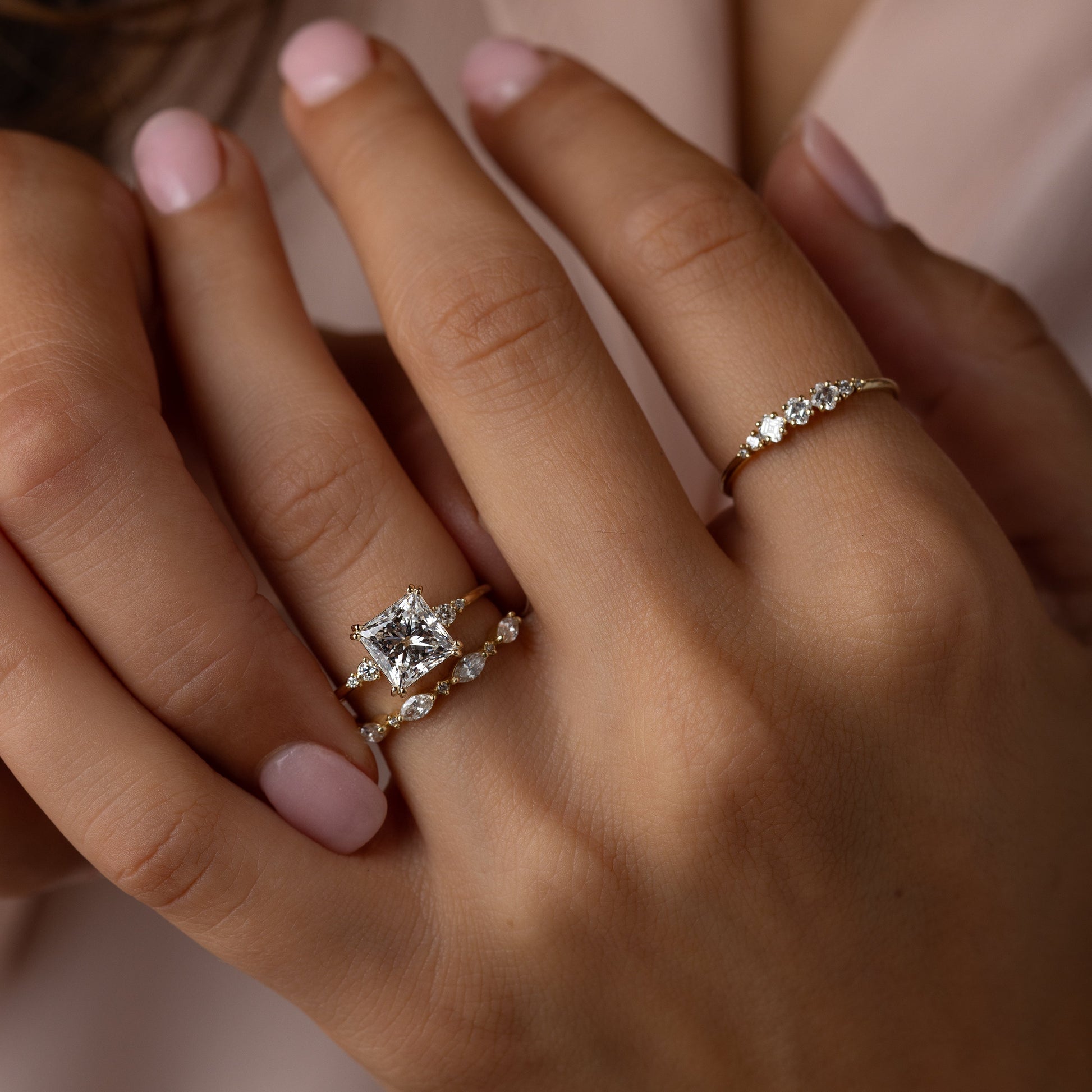 Cluster-Princess Lab Grown Diamond Engagement Ring
