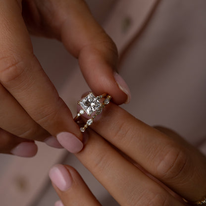 Cluster-Princess Lab Grown Diamond Engagement Ring