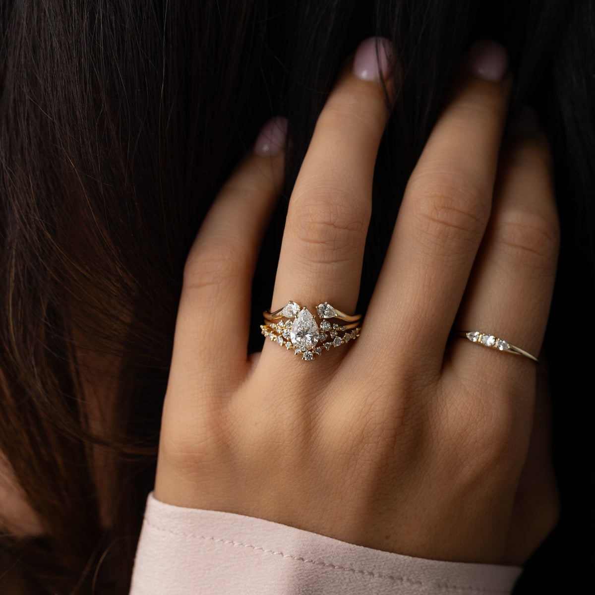 Cluster-Pear Lab Grown Diamond Engagement Ring