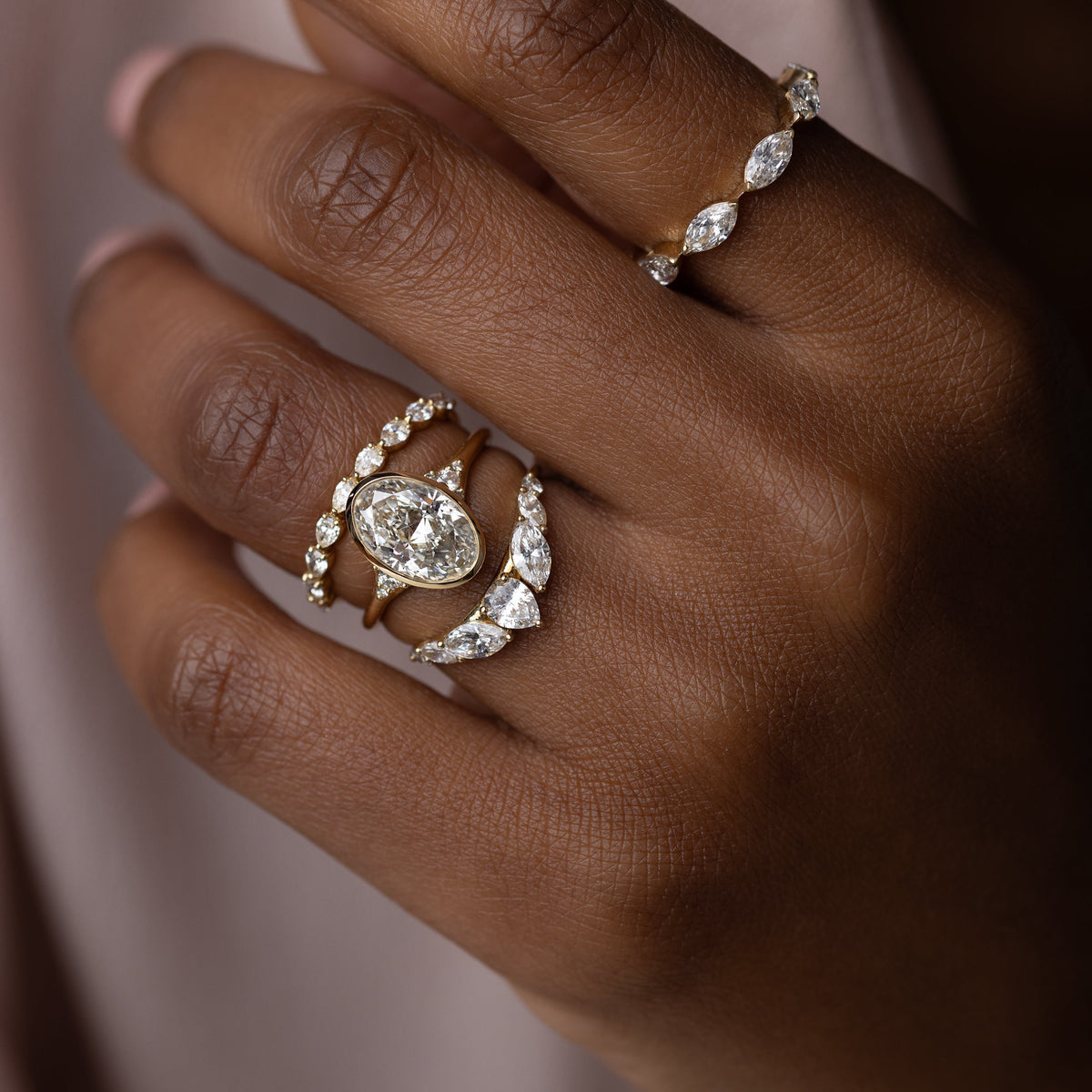 Bezel & Cluster Style-Oval Lab Grown Diamond Engagement Ring