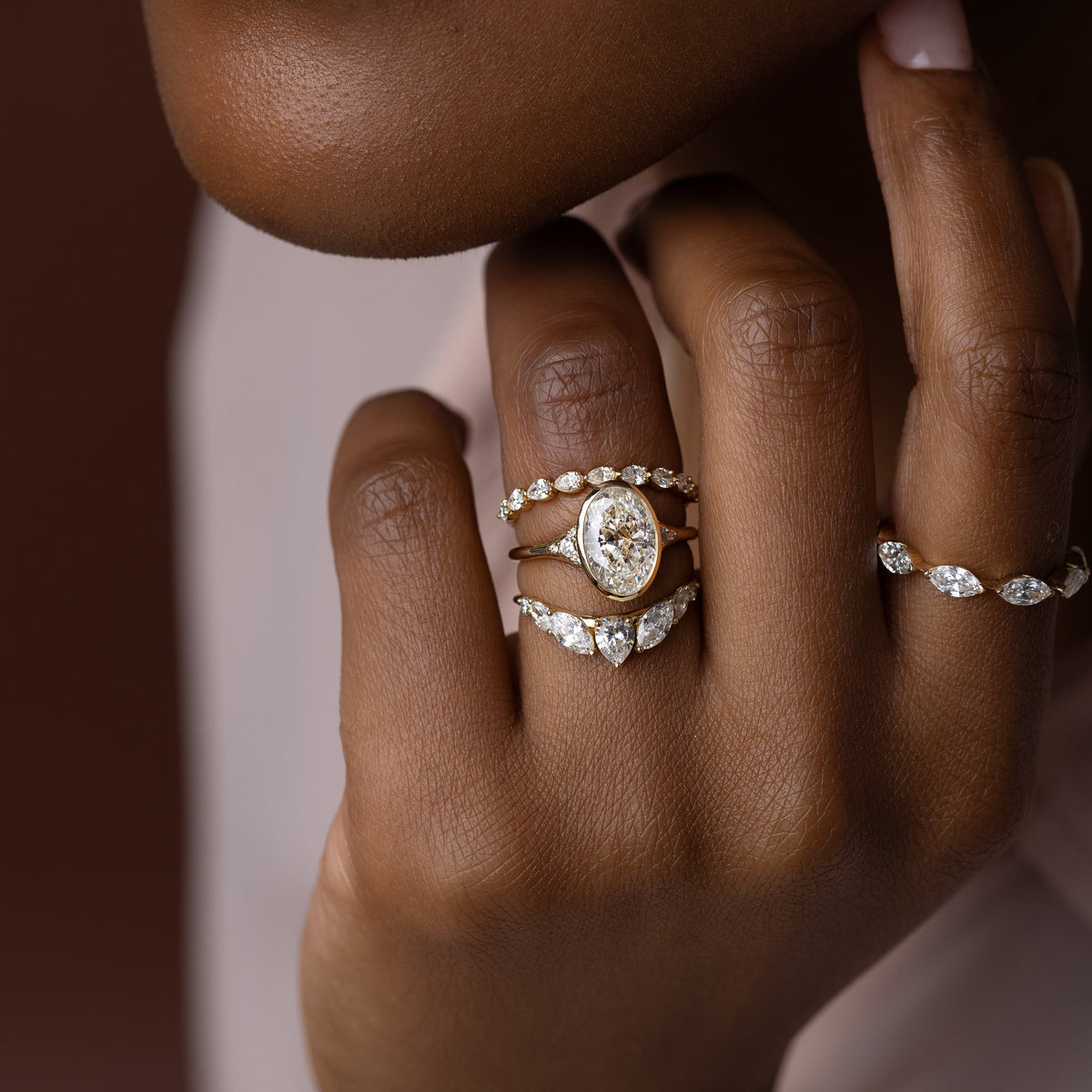 Bezel & Cluster Style-Oval Lab Grown Diamond Engagement Ring