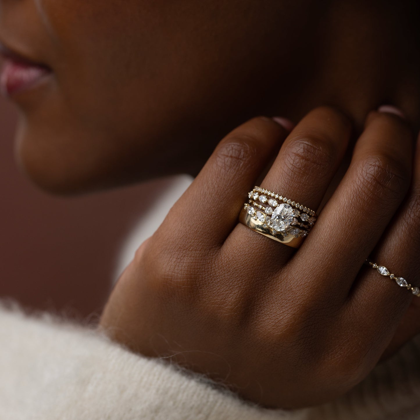 Three Stone & Pave-Oval Lab Grown Diamond Engagement Ring