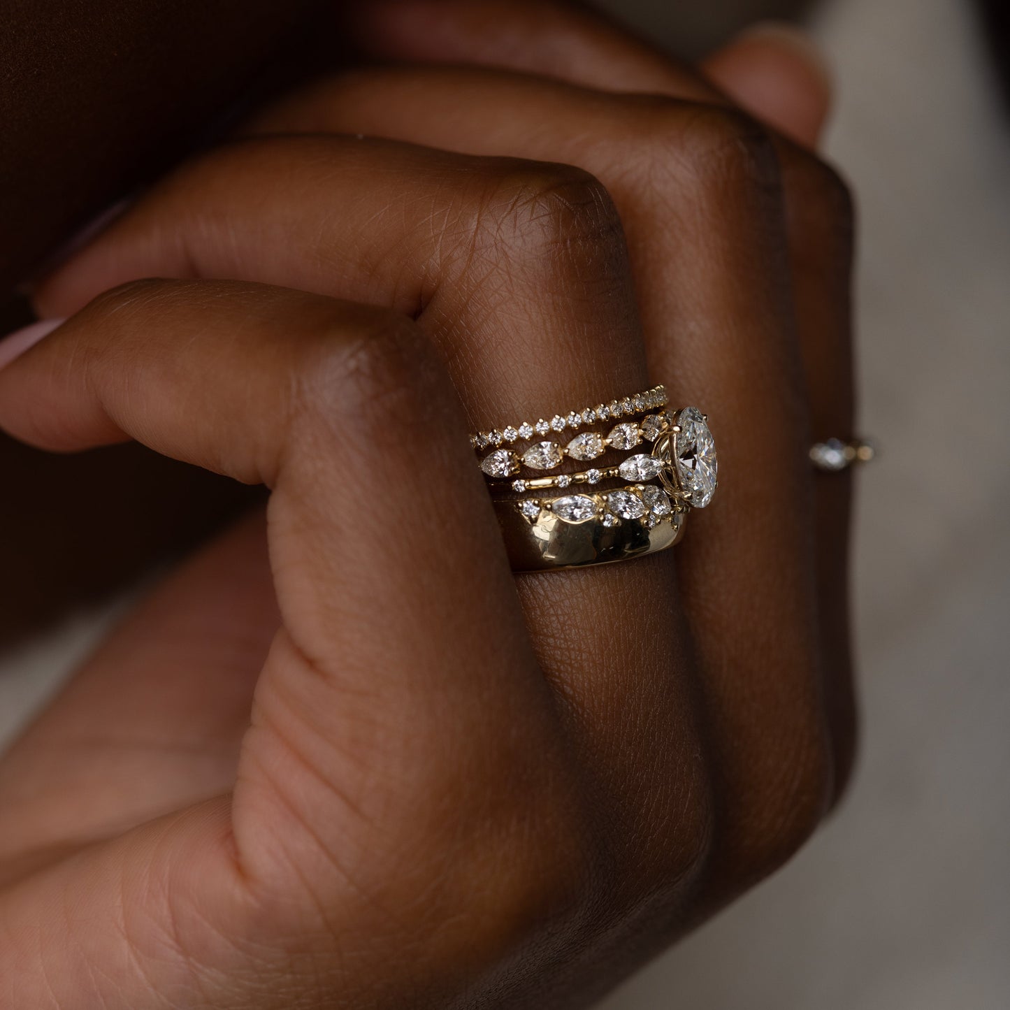 Three Stone & Pave-Oval Lab Grown Diamond Engagement Ring