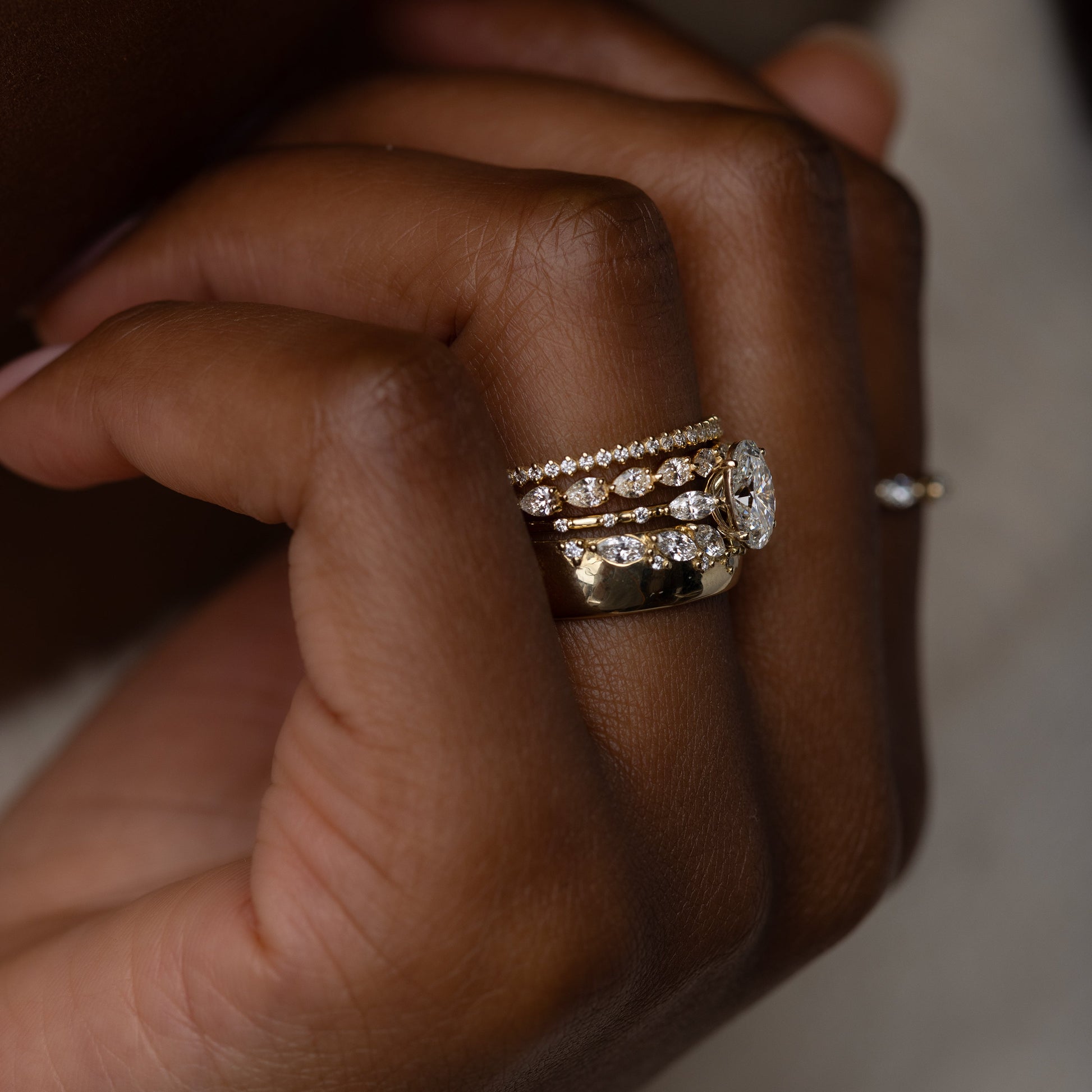 Three Stone & Pave-Oval Lab Grown Diamond Engagement Ring