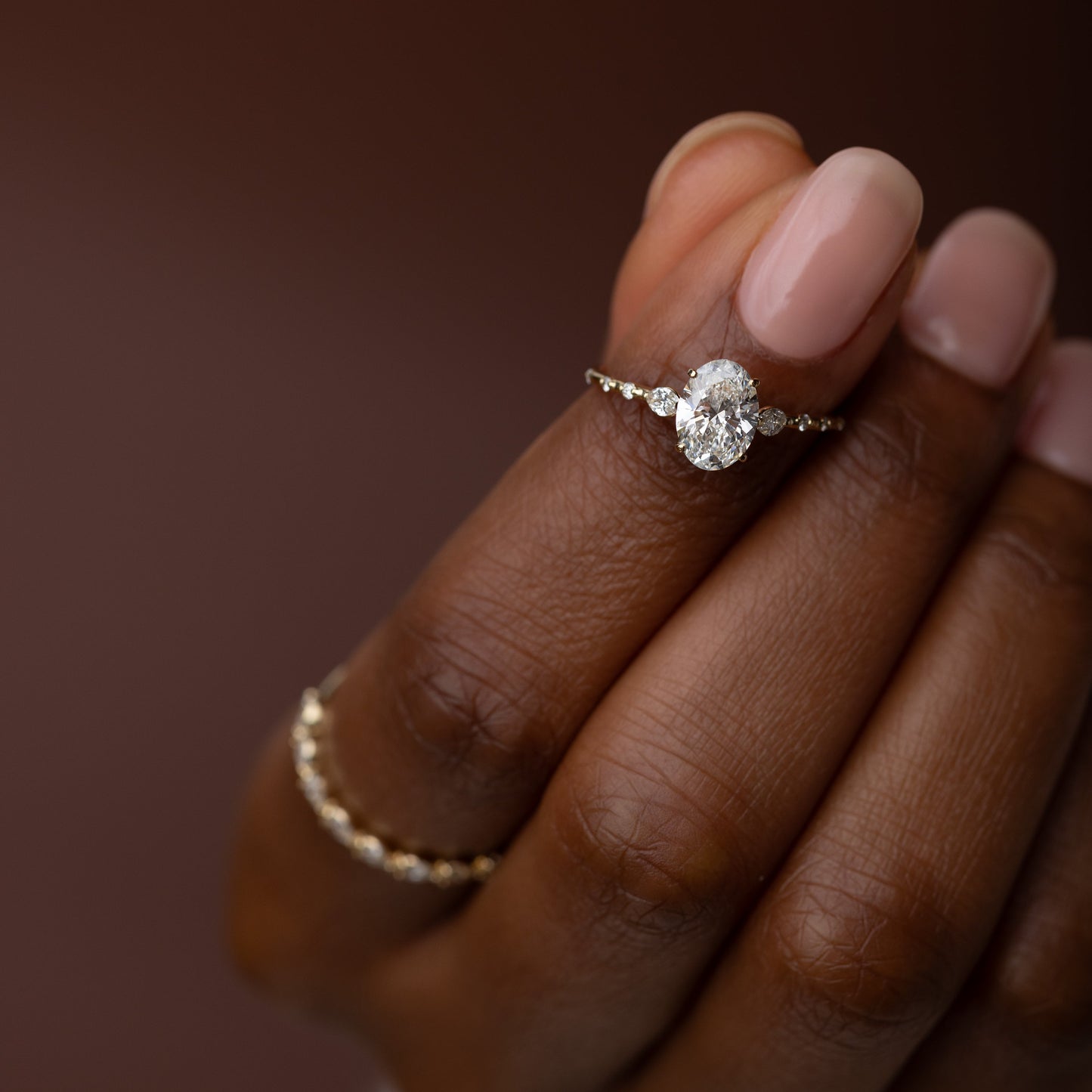 Three Stone & Pave-Oval Lab Grown Diamond Engagement Ring