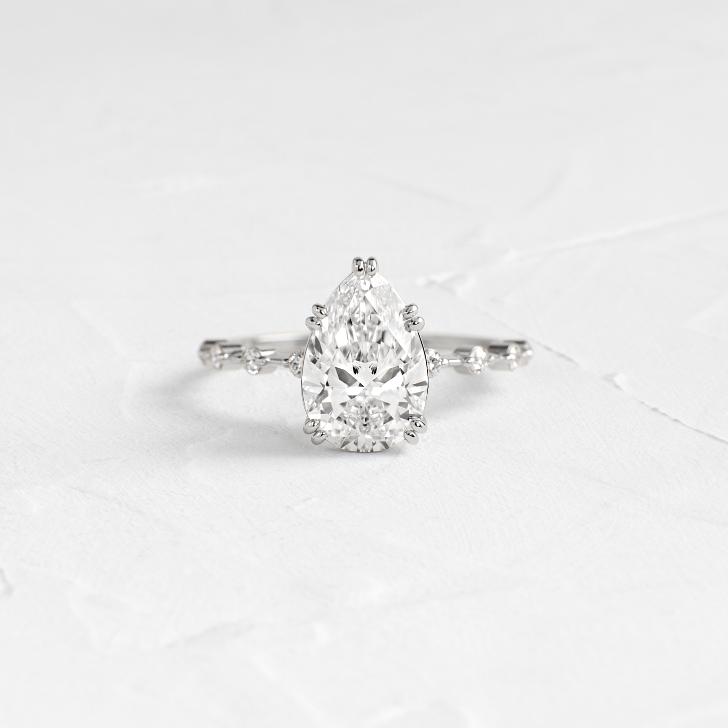 Double Prong Pave-Pear Lab Grown Diamond Engagement Ring