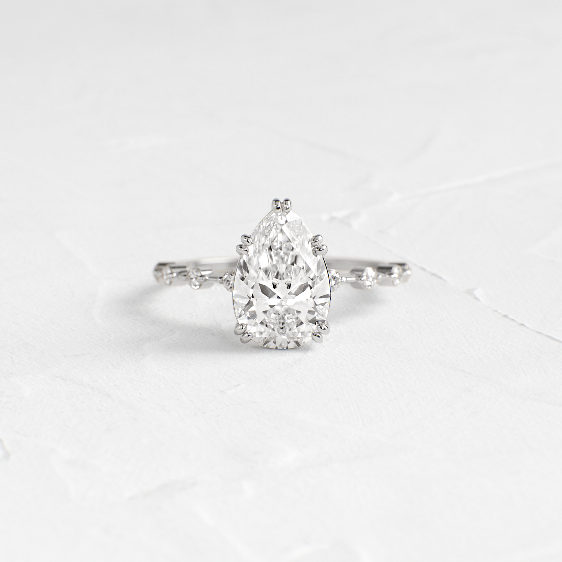 Double Prong Pave-Pear Lab Grown Diamond Engagement Ring
