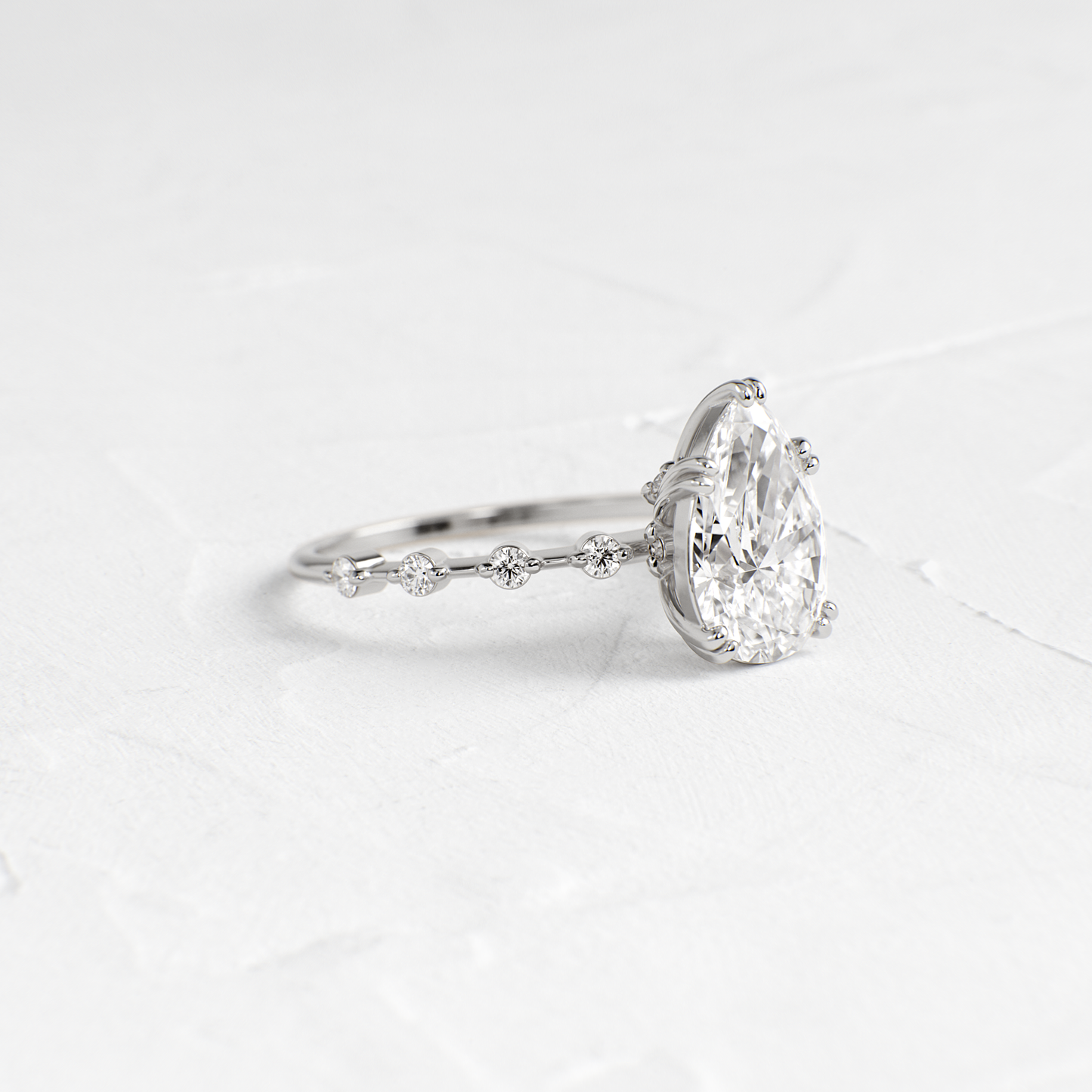 Double Prong Pave-Pear Lab Grown Diamond Engagement Ring