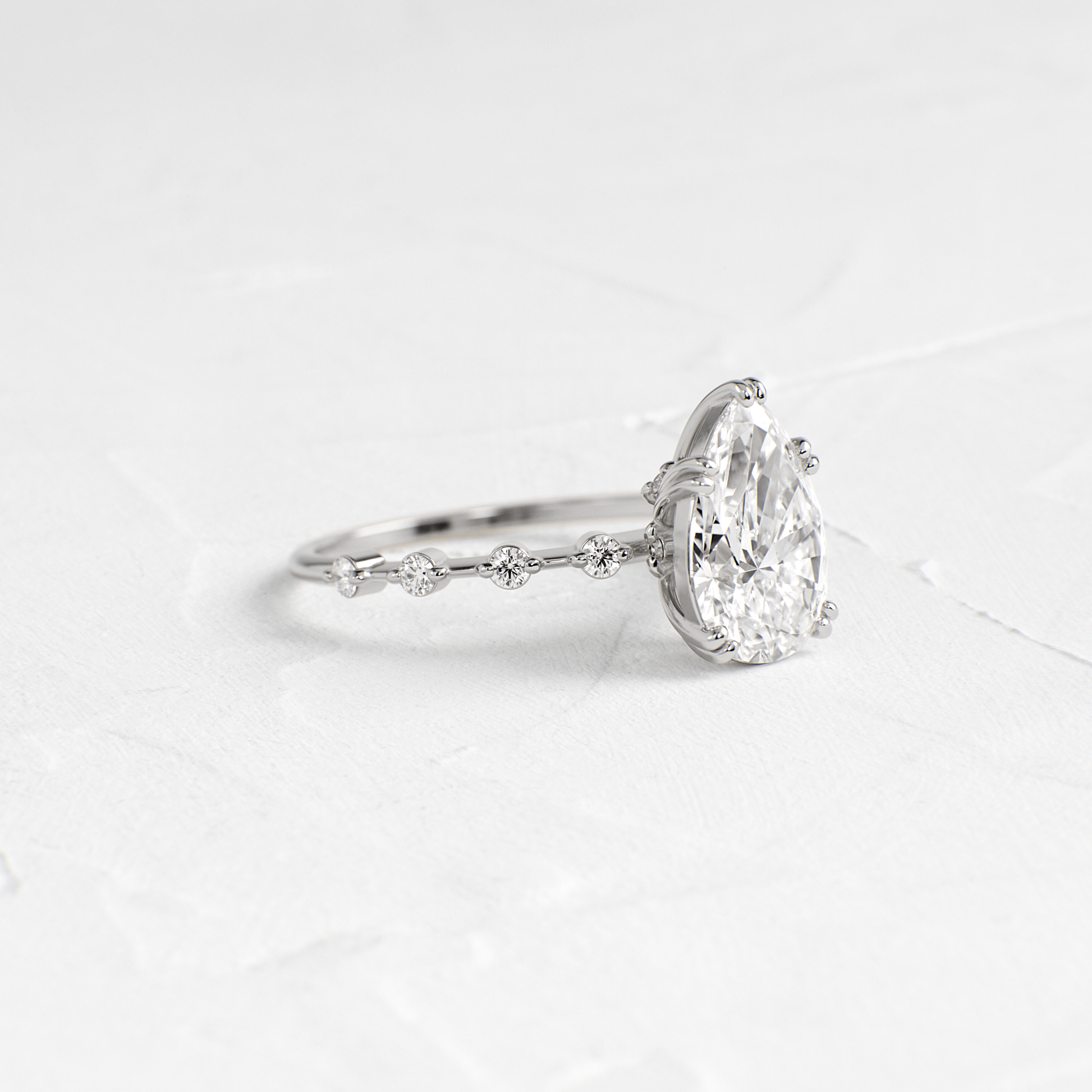Double Prong Pave-Pear Lab Grown Diamond Engagement Ring