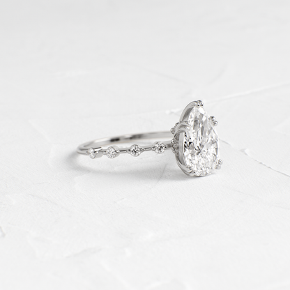 Double Prong Pave-Pear Lab Grown Diamond Engagement Ring