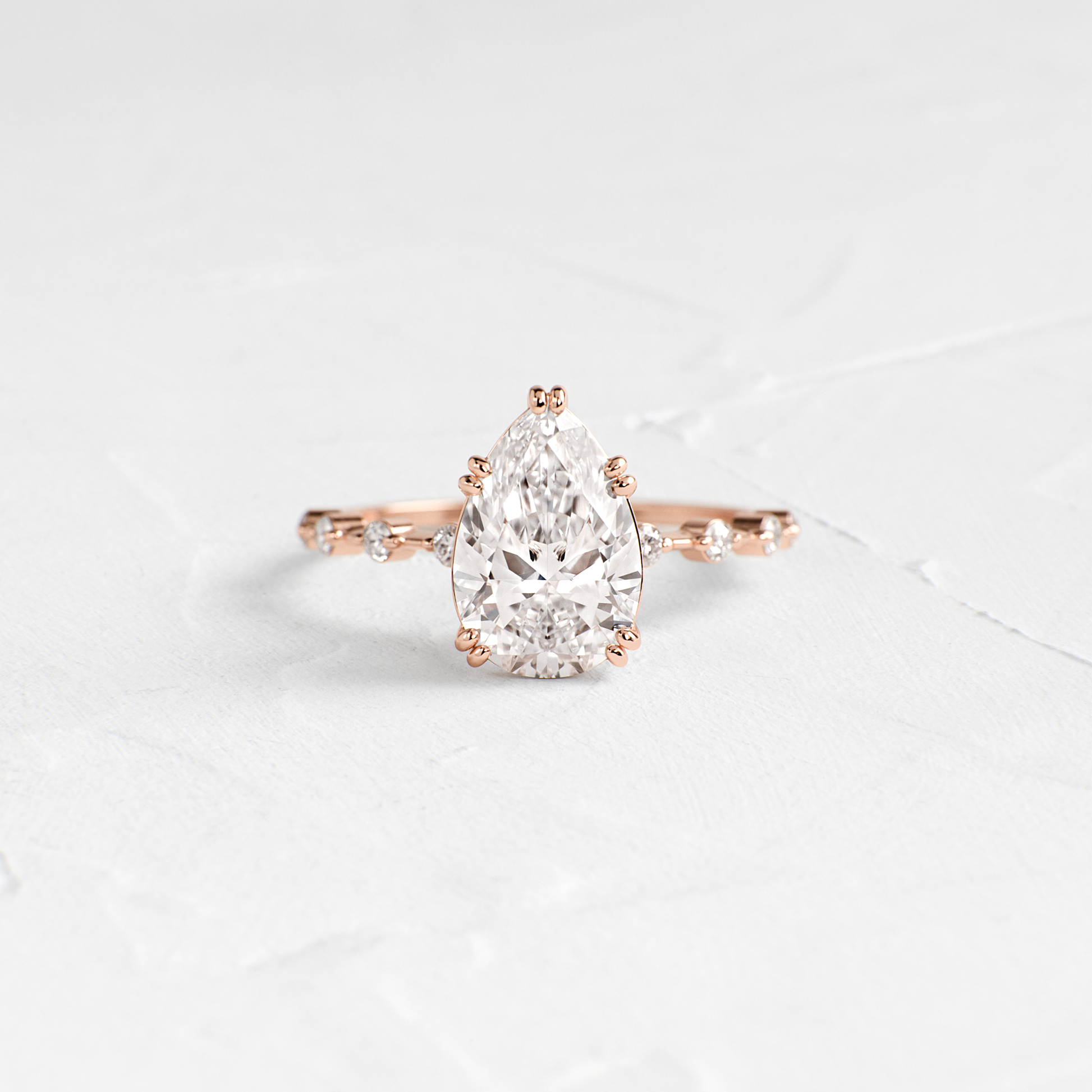 Double Prong Pave-Pear Lab Grown Diamond Engagement Ring
