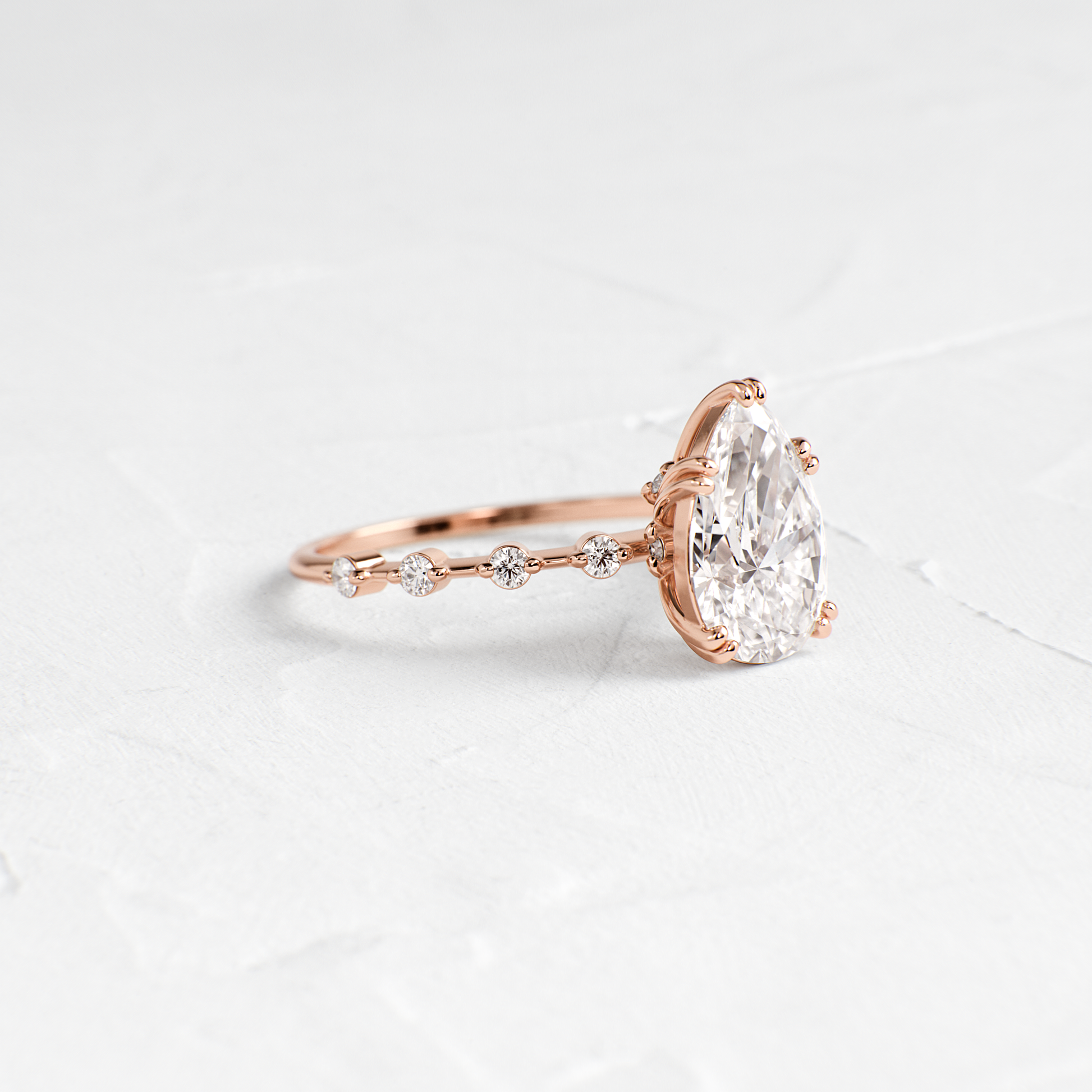 Double Prong Pave-Pear Lab Grown Diamond Engagement Ring