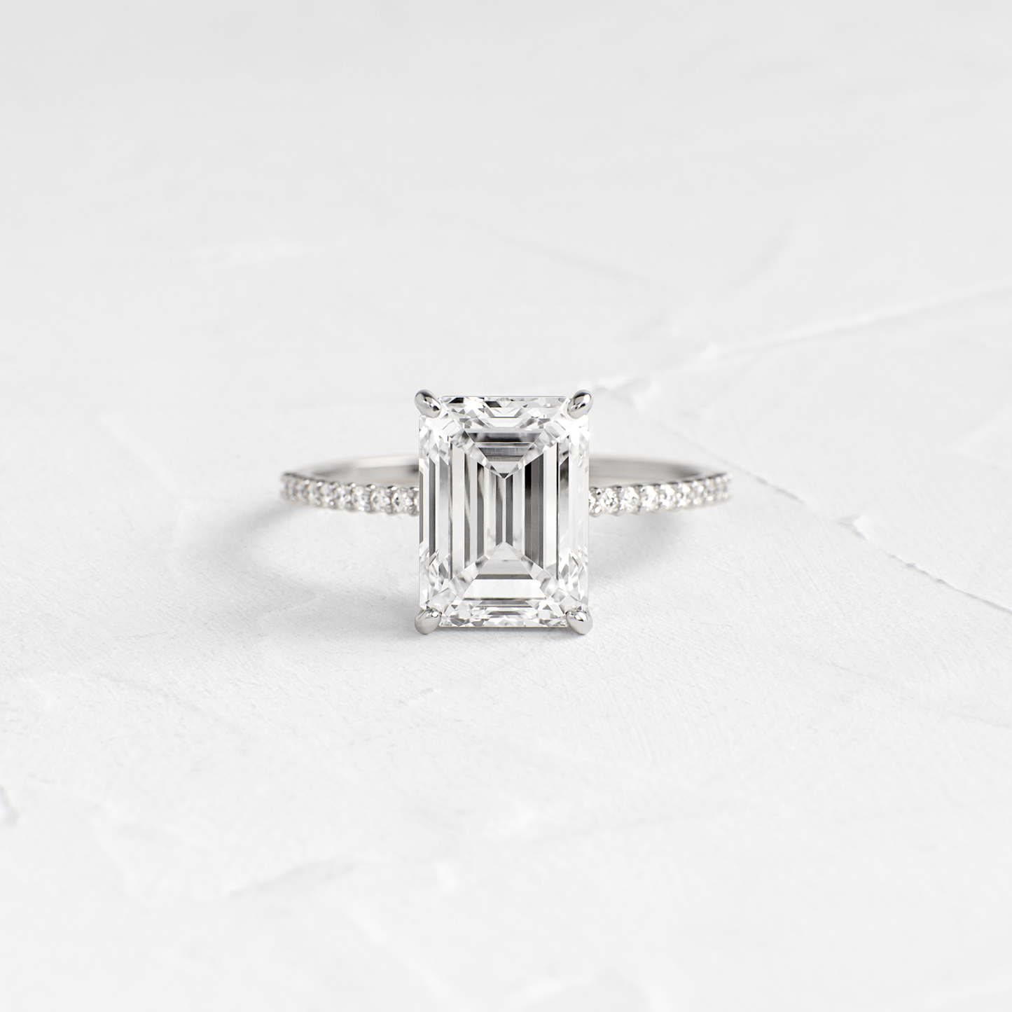 Pave-Emerald Lab Grown Diamond Engagement Ring