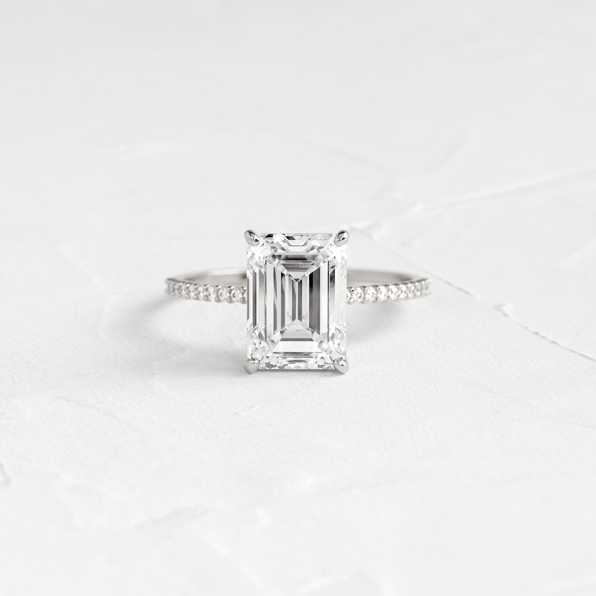 Pave-Emerald Lab Grown Diamond Engagement Ring