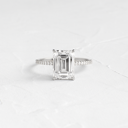 Pave-Emerald Lab Grown Diamond Engagement Ring
