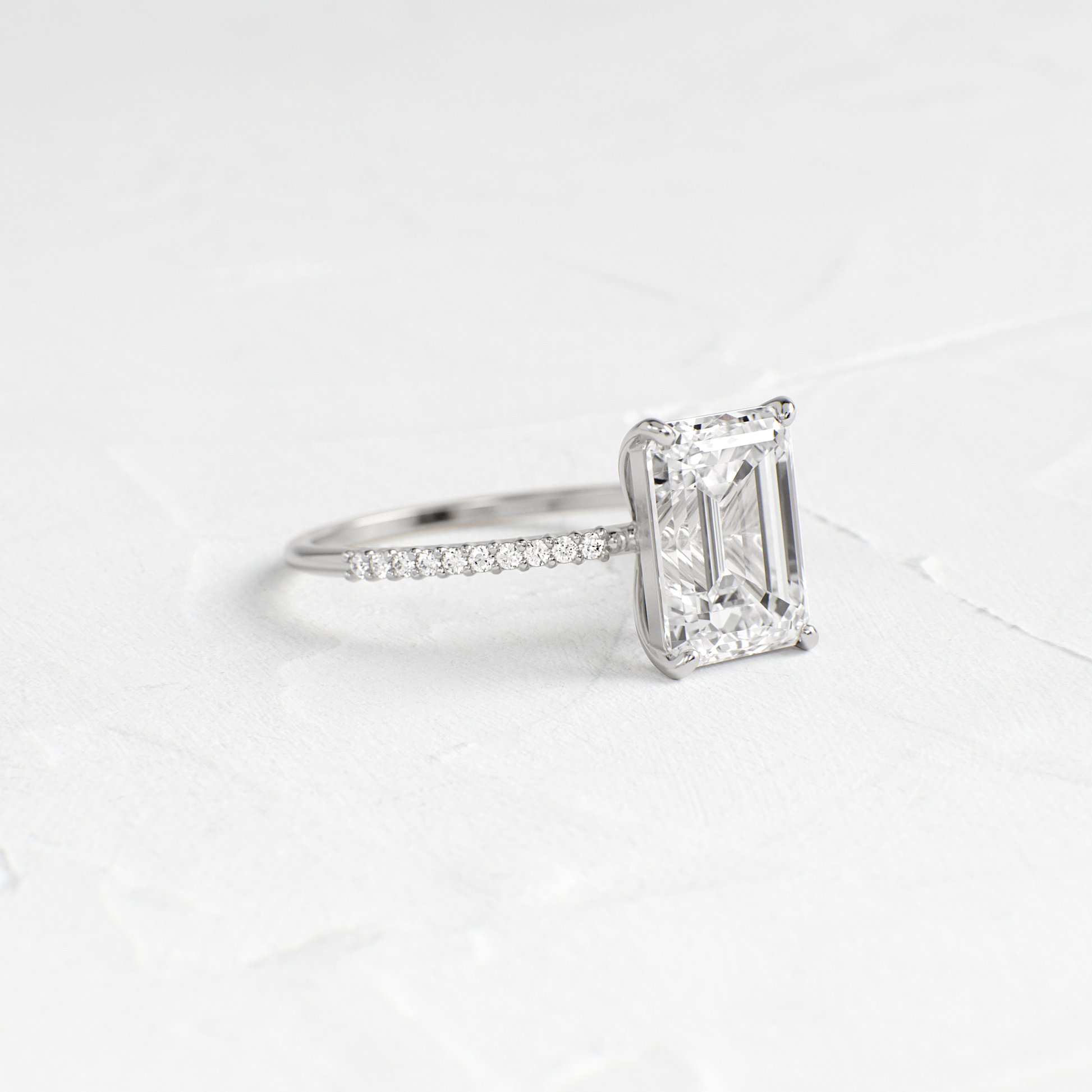 Pave-Emerald Lab Grown Diamond Engagement Ring