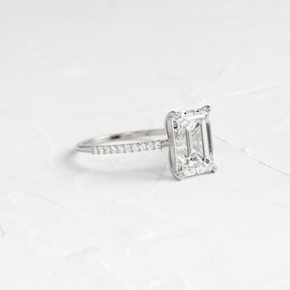 Pave-Emerald Lab Grown Diamond Engagement Ring