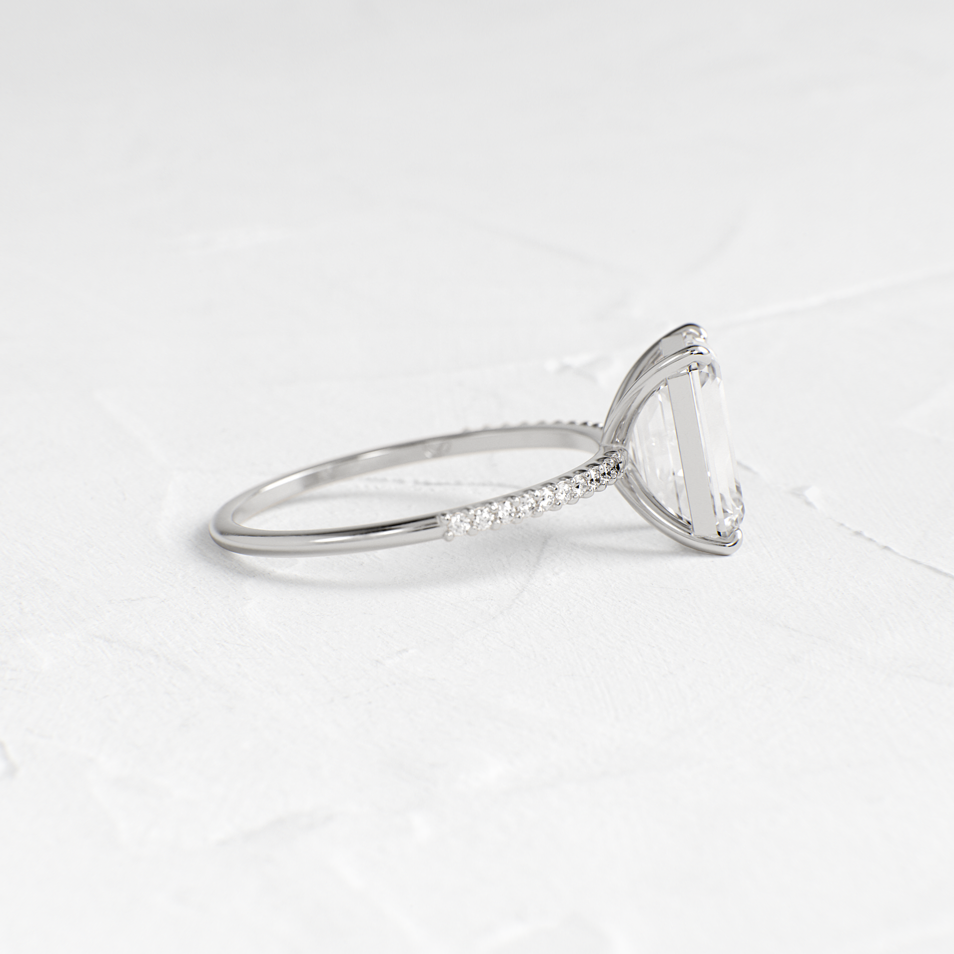 Pave-Emerald Lab Grown Diamond Engagement Ring