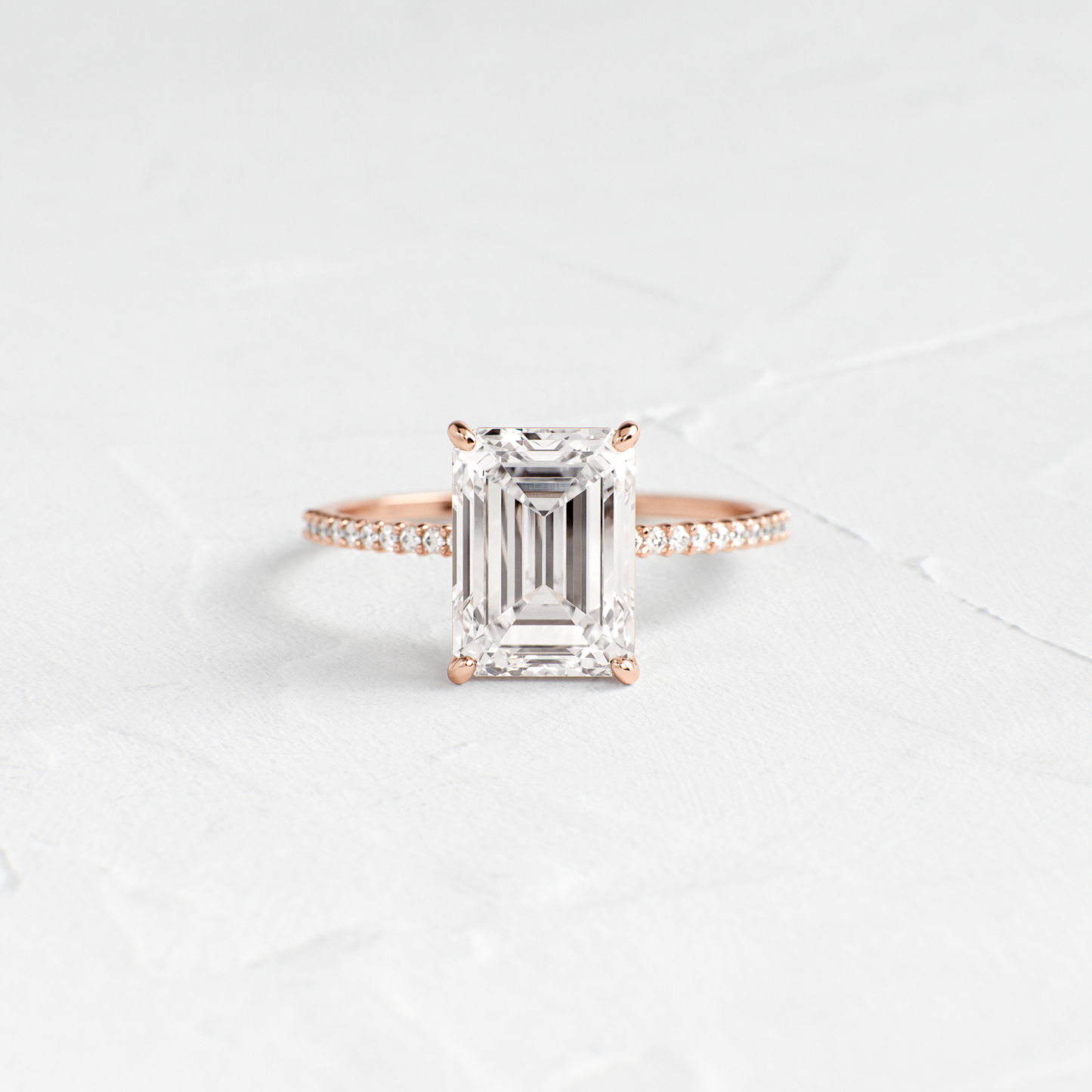 Pave-Emerald Lab Grown Diamond Engagement Ring