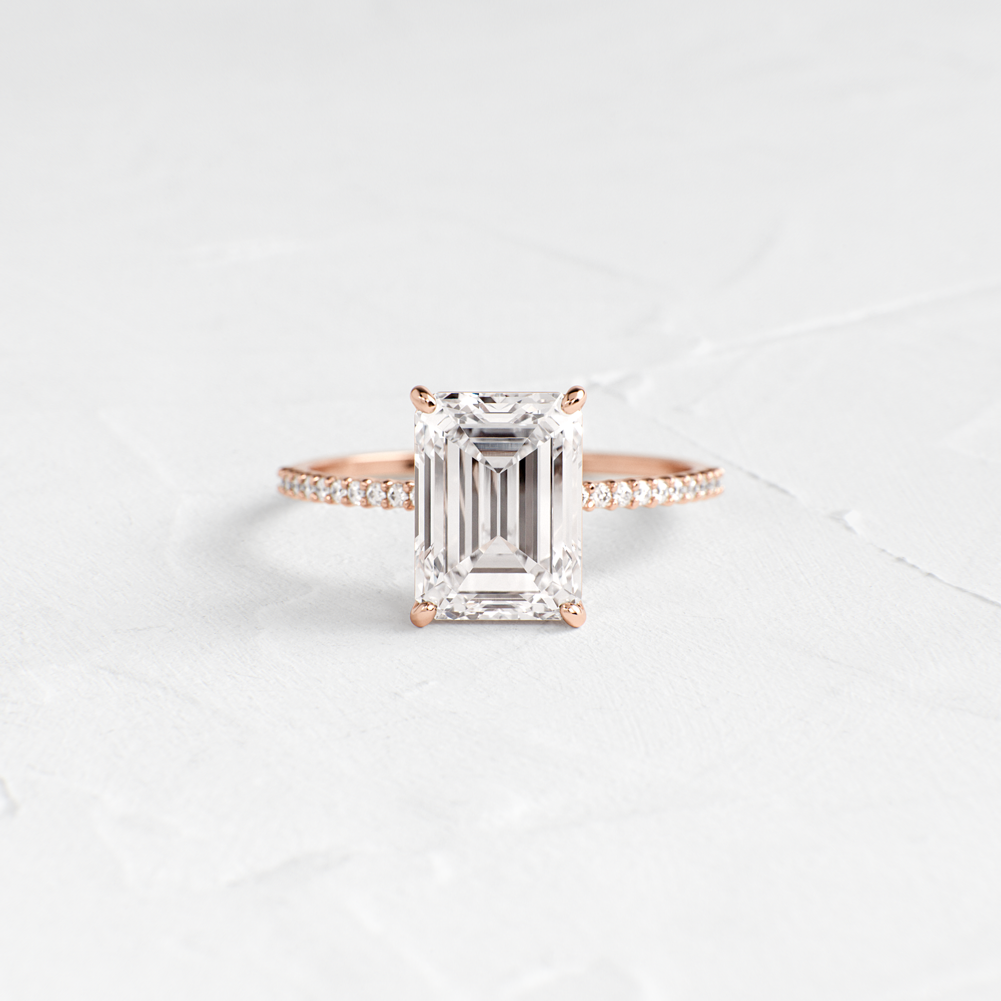 Pave-Emerald Lab Grown Diamond Engagement Ring