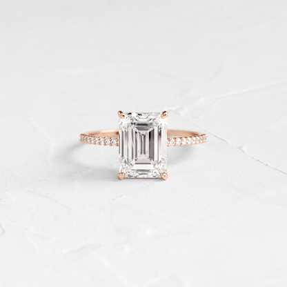 Pave-Emerald Lab Grown Diamond Engagement Ring