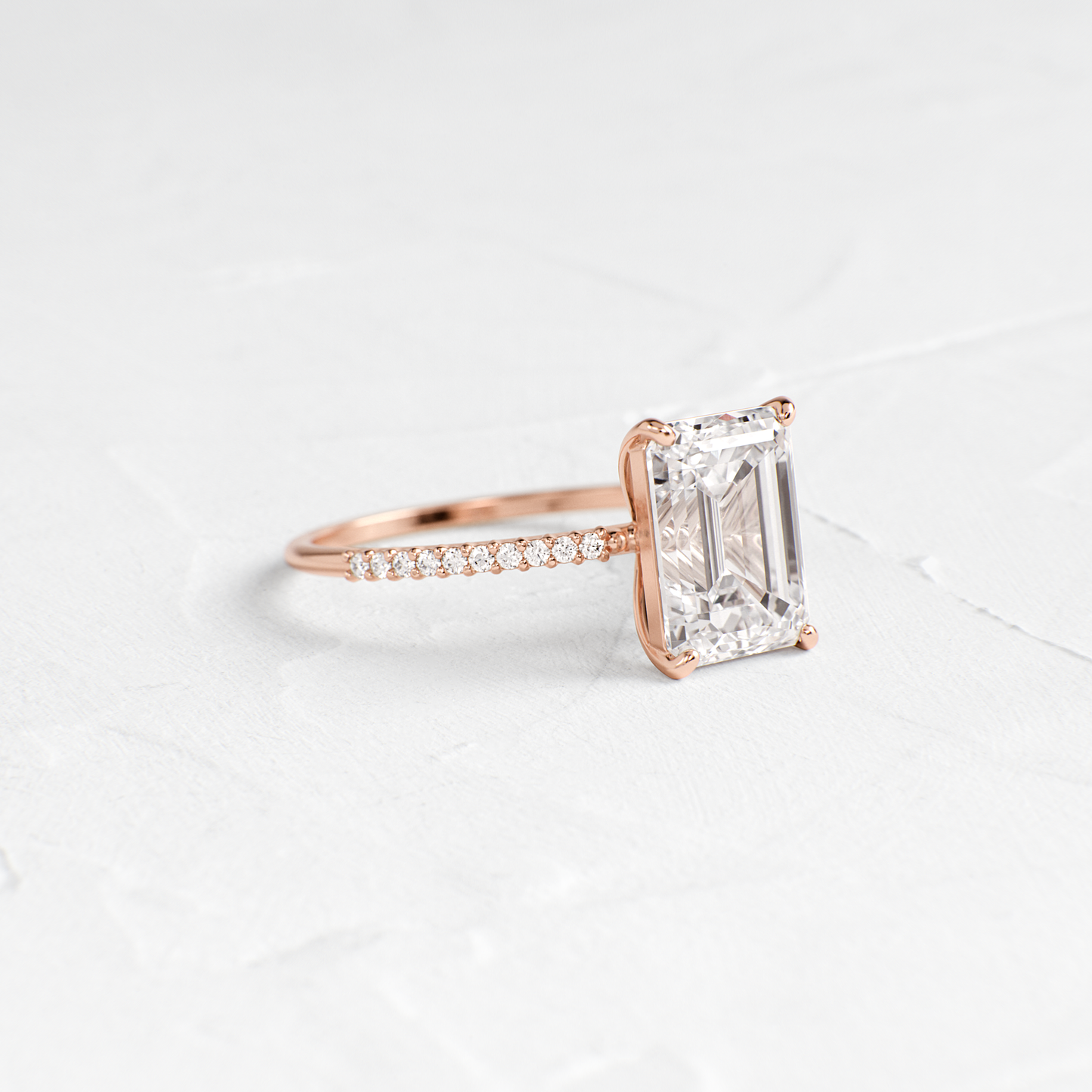 Pave-Emerald Lab Grown Diamond Engagement Ring