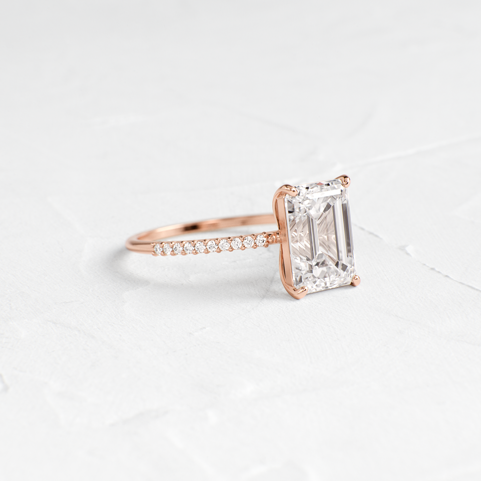 Pave-Emerald Lab Grown Diamond Engagement Ring