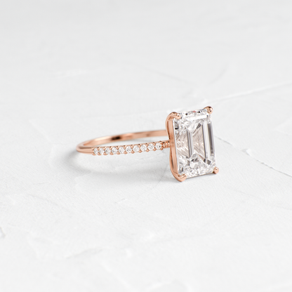 Pave-Emerald Lab Grown Diamond Engagement Ring