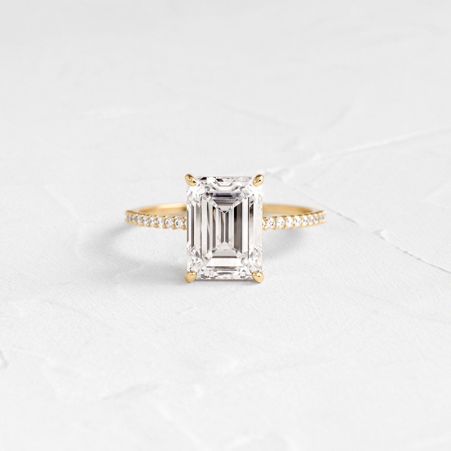 Pave-Emerald Lab Grown Diamond Engagement Ring