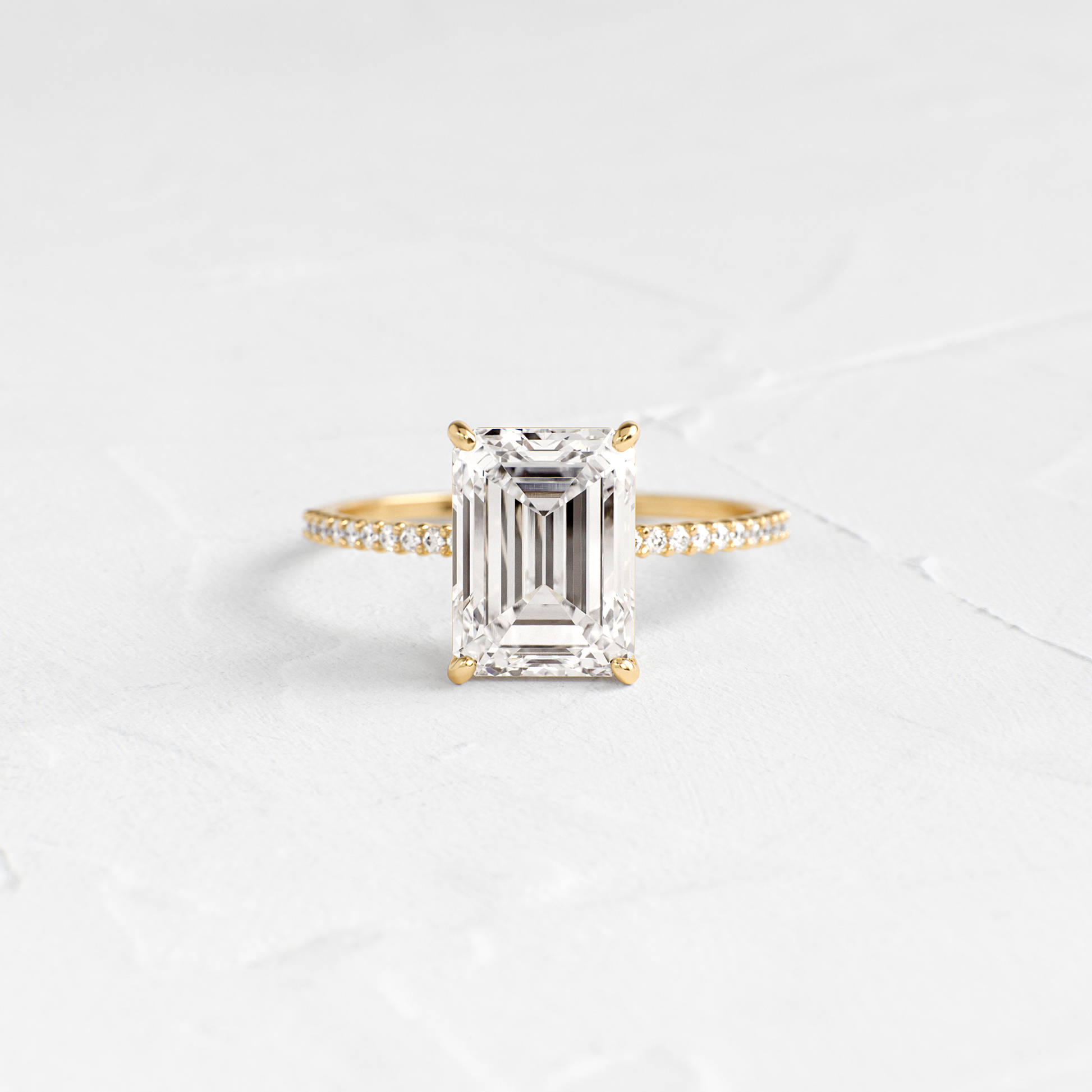 Pave-Emerald Lab Grown Diamond Engagement Ring
