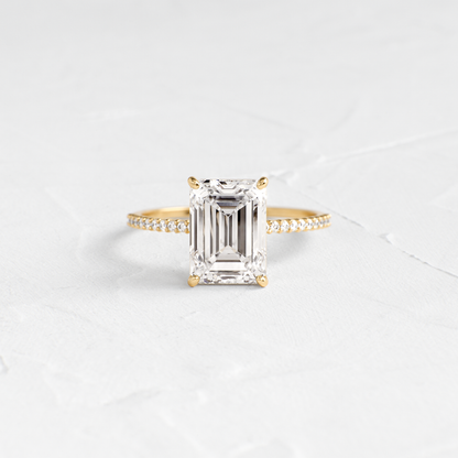 Pave-Emerald Lab Grown Diamond Engagement Ring