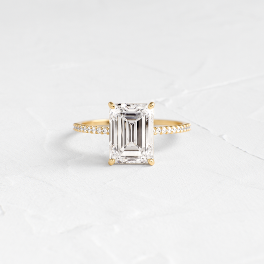 Pave-Emerald Lab Grown Diamond Engagement Ring