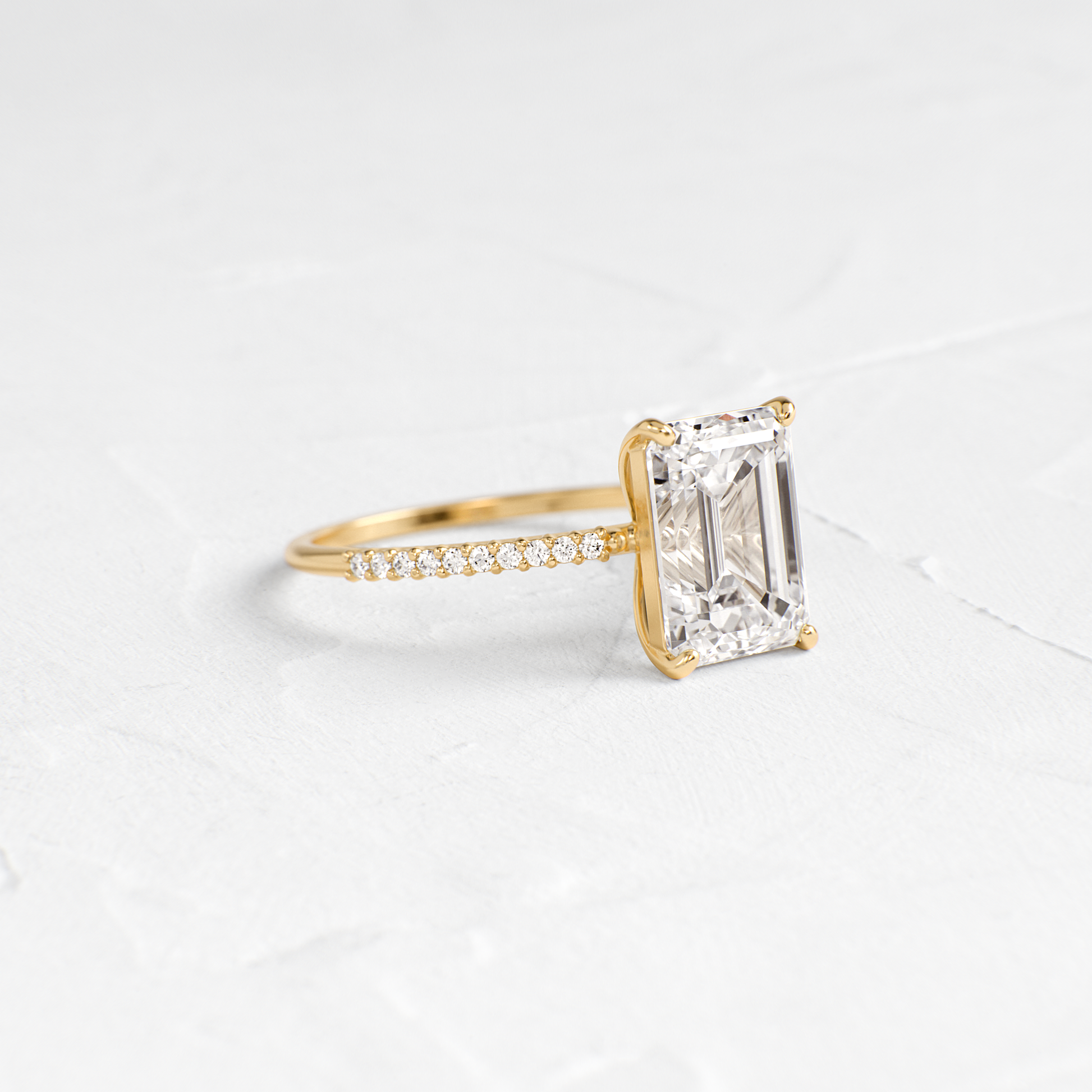 Pave-Emerald Lab Grown Diamond Engagement Ring