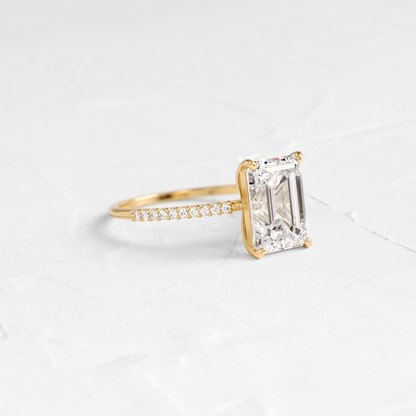 Pave-Emerald Lab Grown Diamond Engagement Ring