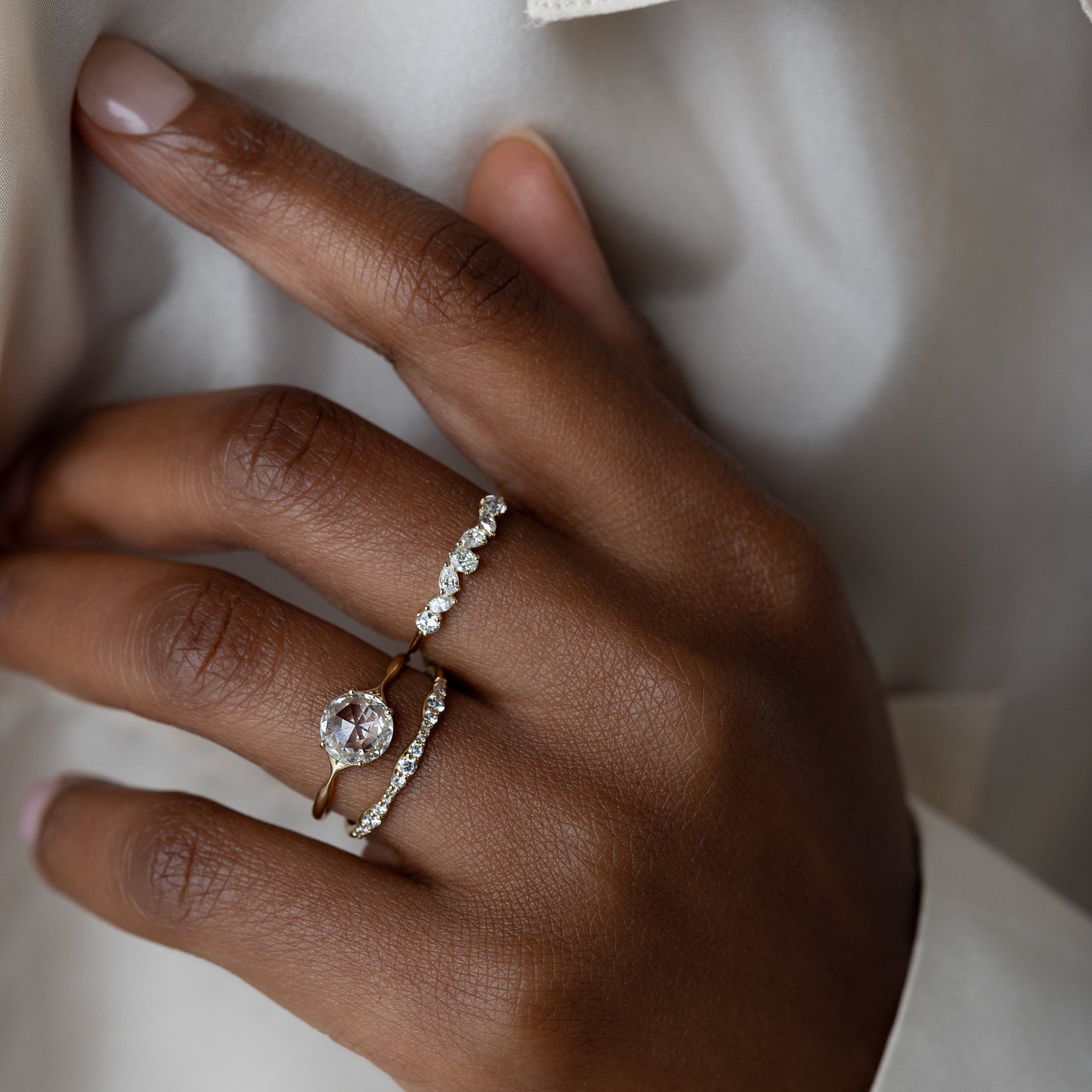 Solitaire & Split Shank-Rose Cut Lab Grown Diamond Engagement Ring