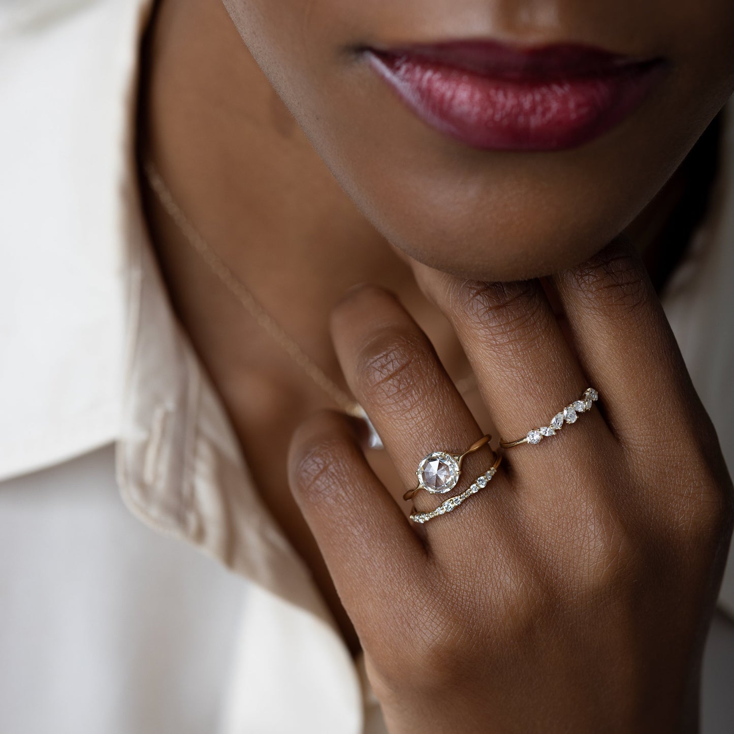 Solitaire & Split Shank-Rose Cut Lab Grown Diamond Engagement Ring