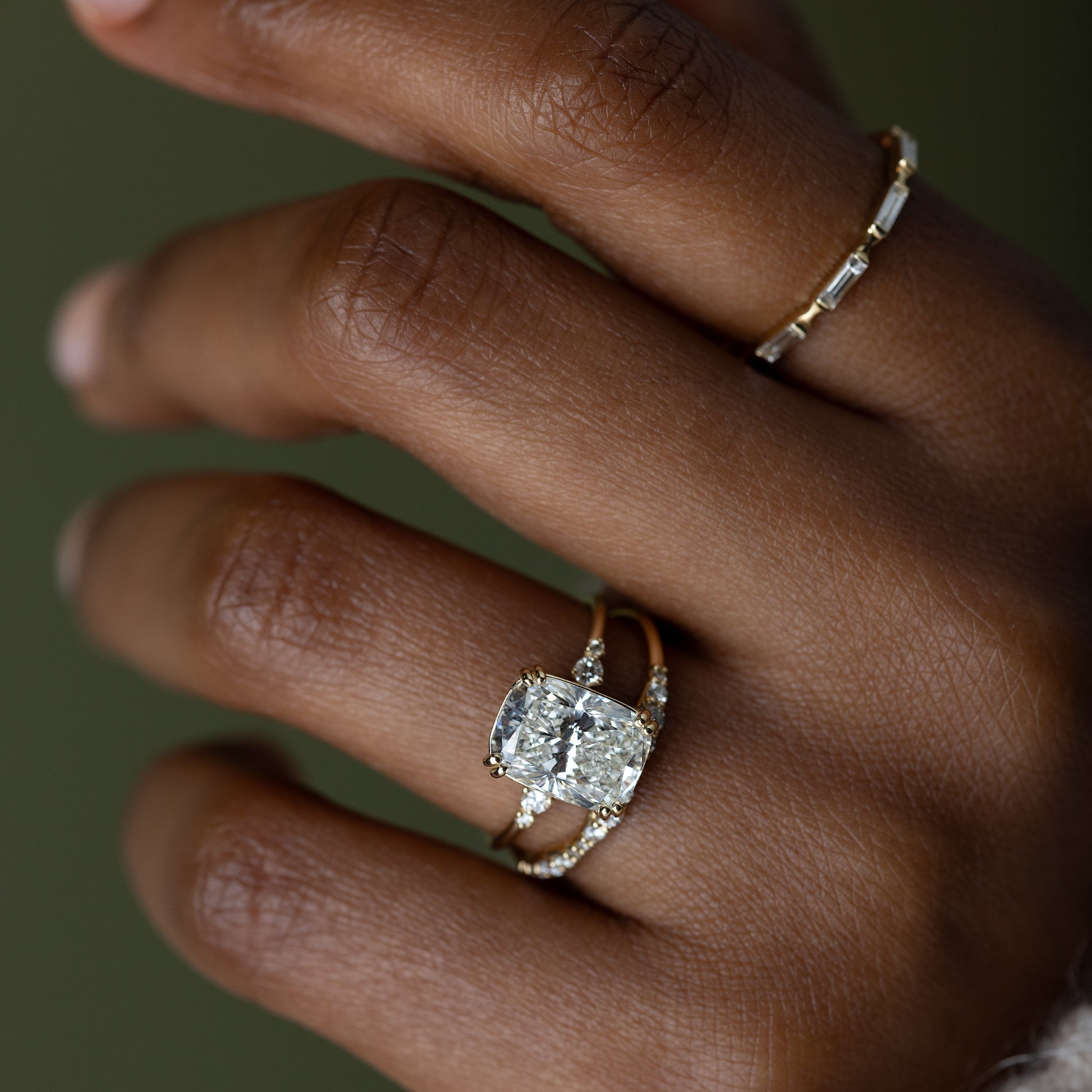 Cluster & Double Prong-Elongated Cushion Lab Grown Diamond Engagement Ring
