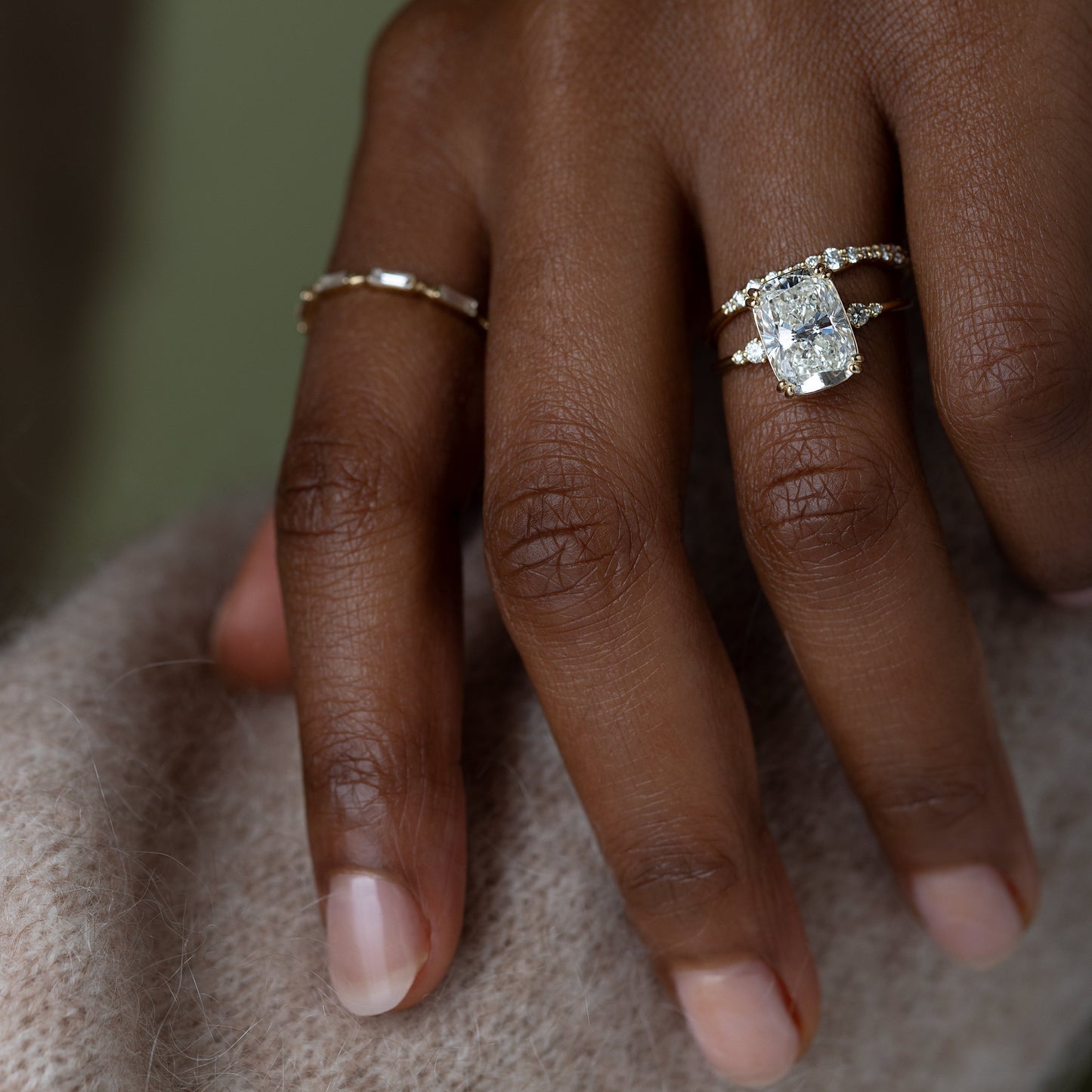 Cluster & Double Prong-Elongated Cushion Lab Grown Diamond Engagement Ring