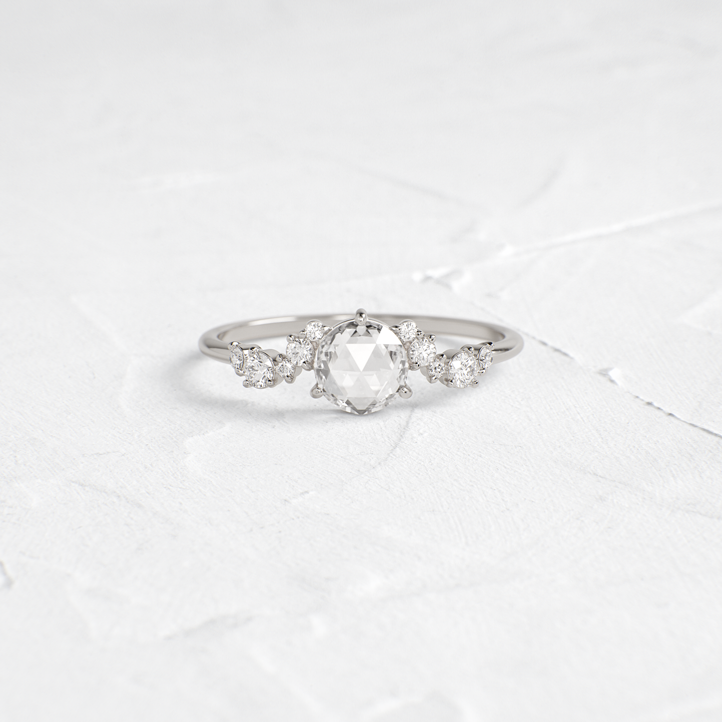 Cluster Pave-Rose Cut Lab Grown Diamond Engagement Ring