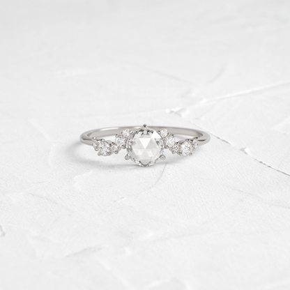 Cluster Pave-Rose Cut Lab Grown Diamond Engagement Ring